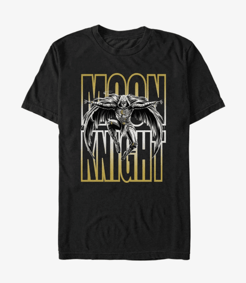 Moon Knight Action Jump t-shirt / shop it <a href=https://www.amazon.com/Marvel-Knight-Action-Poster-T-Shirt/dp/B09TS3TXXQ>here</a>
