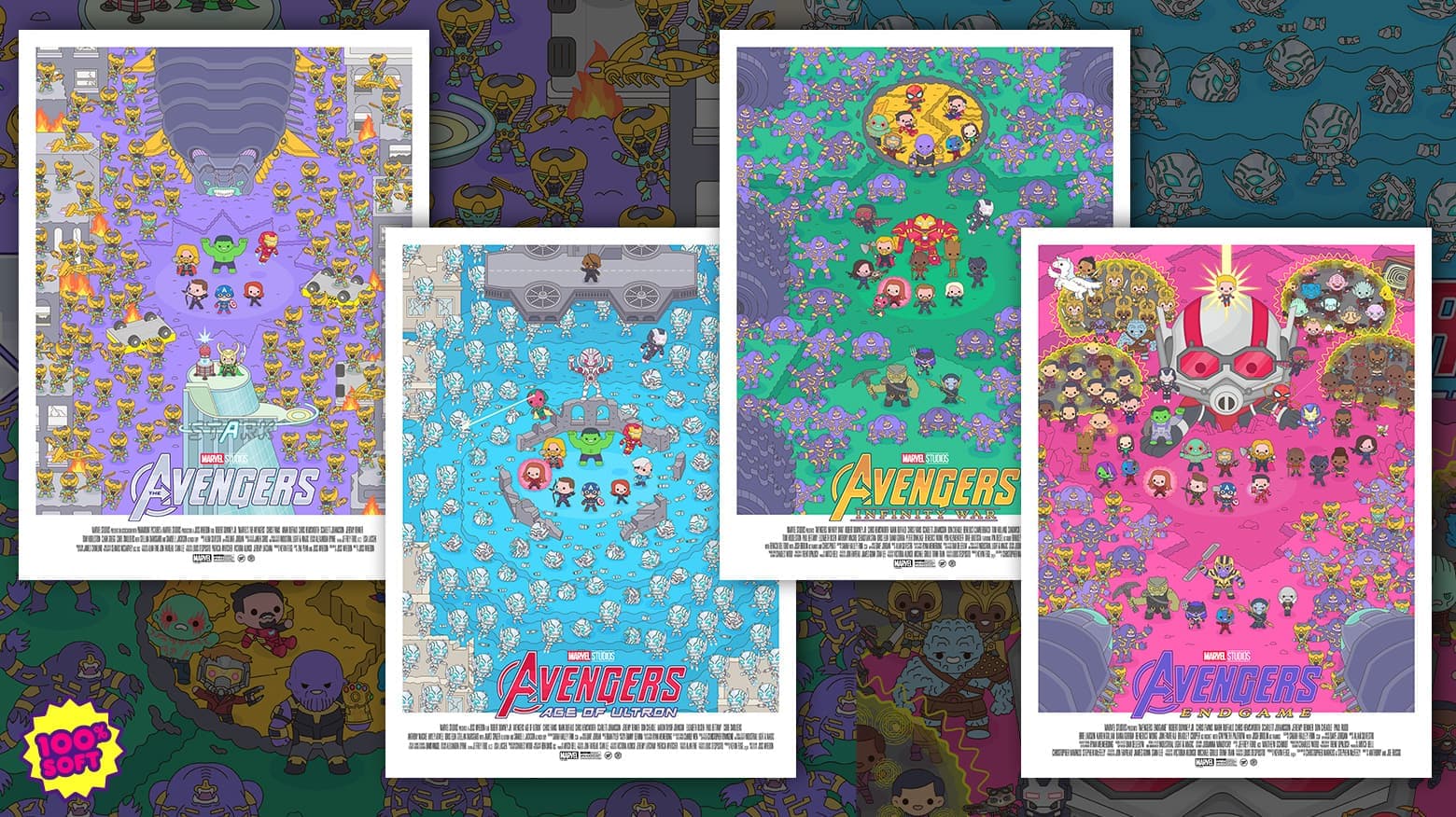 レア　100%soft MARVEL STUDIOS 10周年記念 ポスター Assemble at SDCC 2019 And Snag 100% Soft's Limited Edition