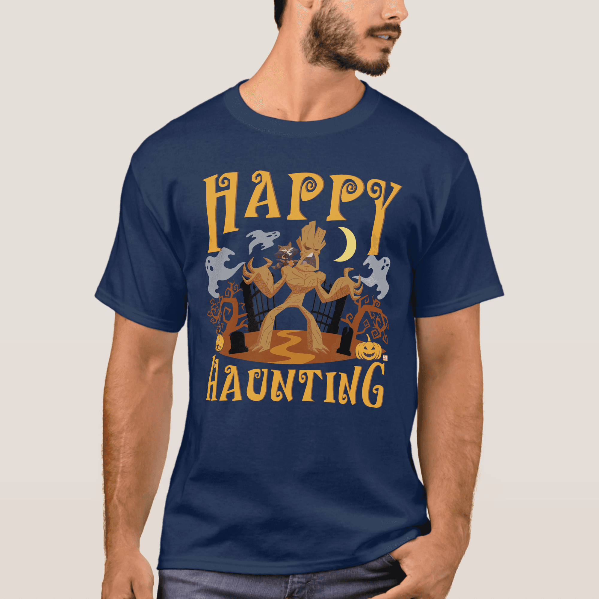 Groot Halloween shirt / shop it <a href= https://www.zazzle.com/rocket_groot_happy_haunting_t_shirt-235664651838395461 >here</a>