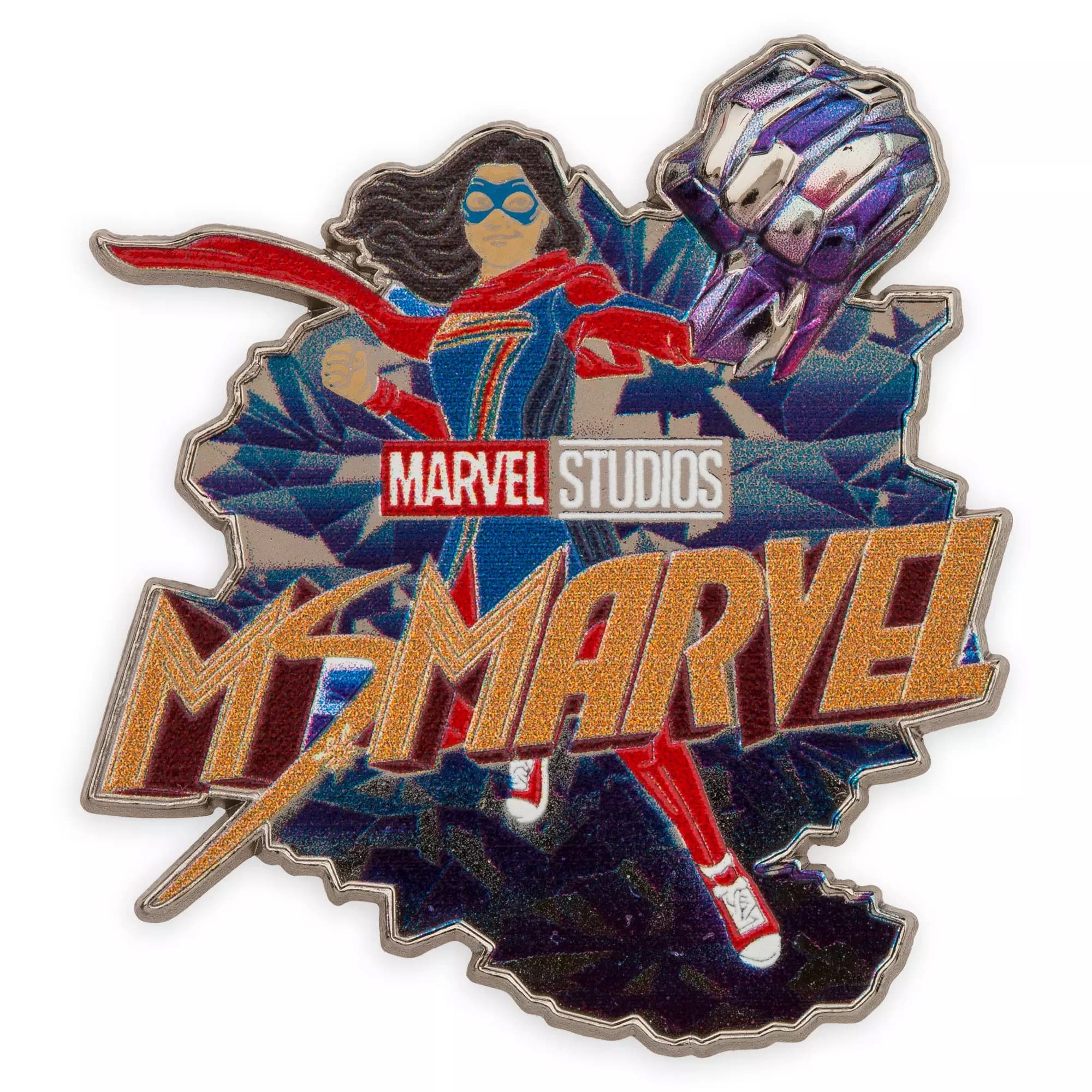 Ms. Marvel pin / shop it <a href=https://www.shopdisney.com/ms.-marvel-pin-limited-release-465056985853.html?isProductSearch=0&plpPosition=6&guestFacing=Movies%2520%2526%2520Shows-Marvel-Ms%2520Marvel>here</a>