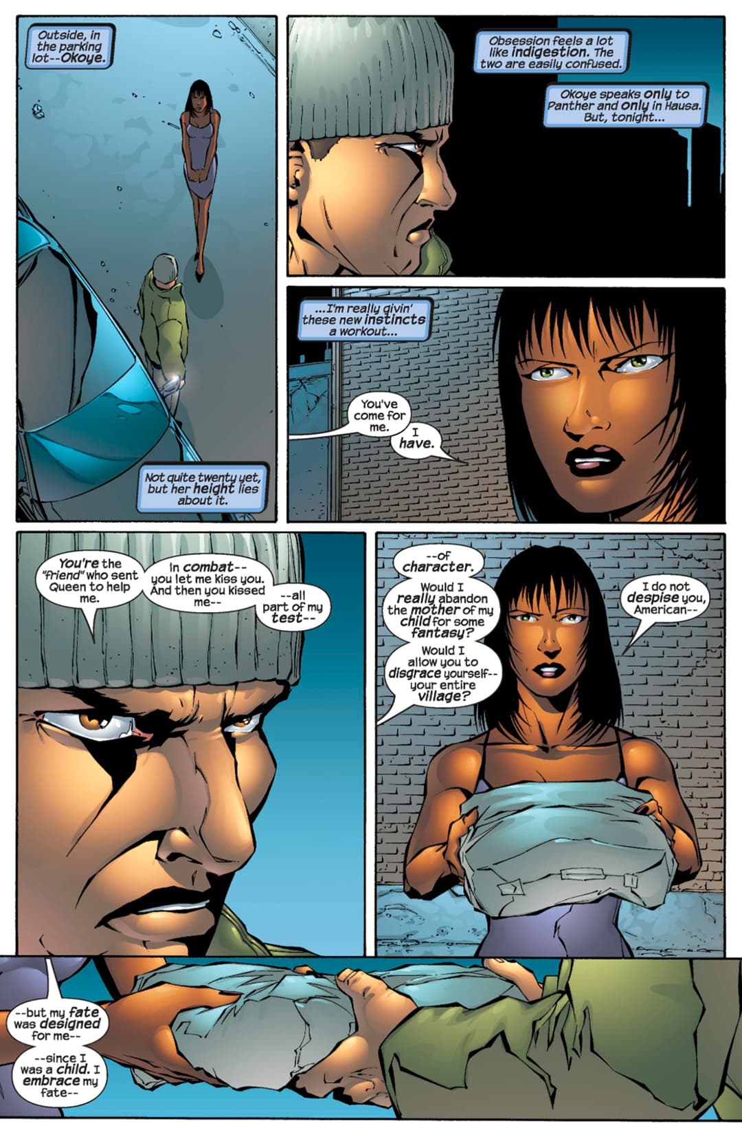 Okoye gives Kasper Cole a package in a parking lot after Kasper completes his test of character.