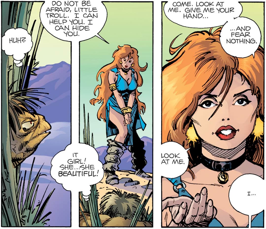 Sif talks with a Troll