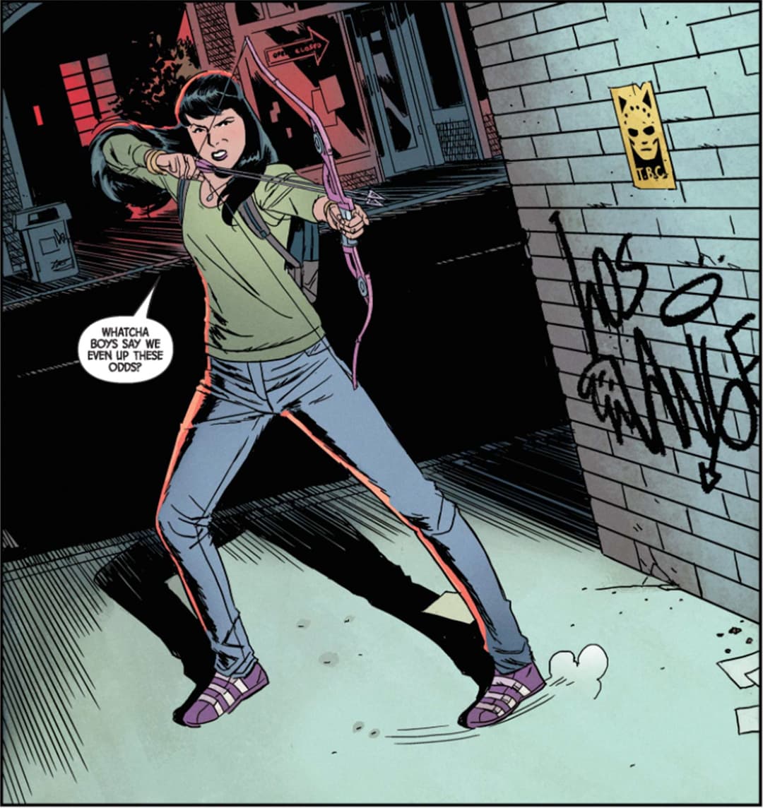 Kate uses her archery skills to fight crime.