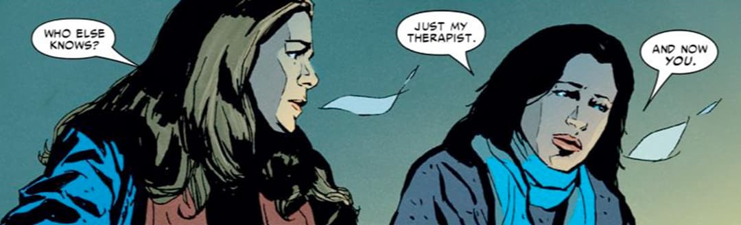 Kate opens up to Jessica Jones about her trauma.