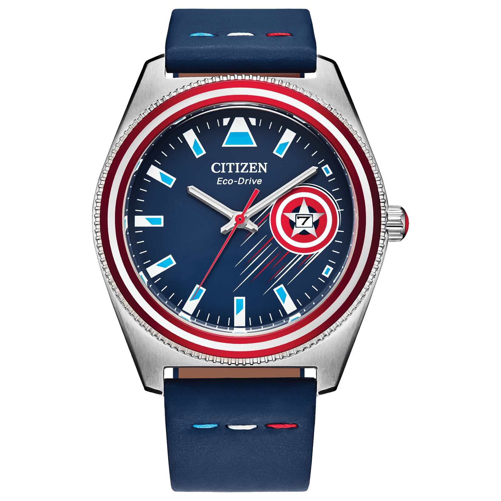 Citizen Watch Captain America Soars Blue Dial Leather Strap
