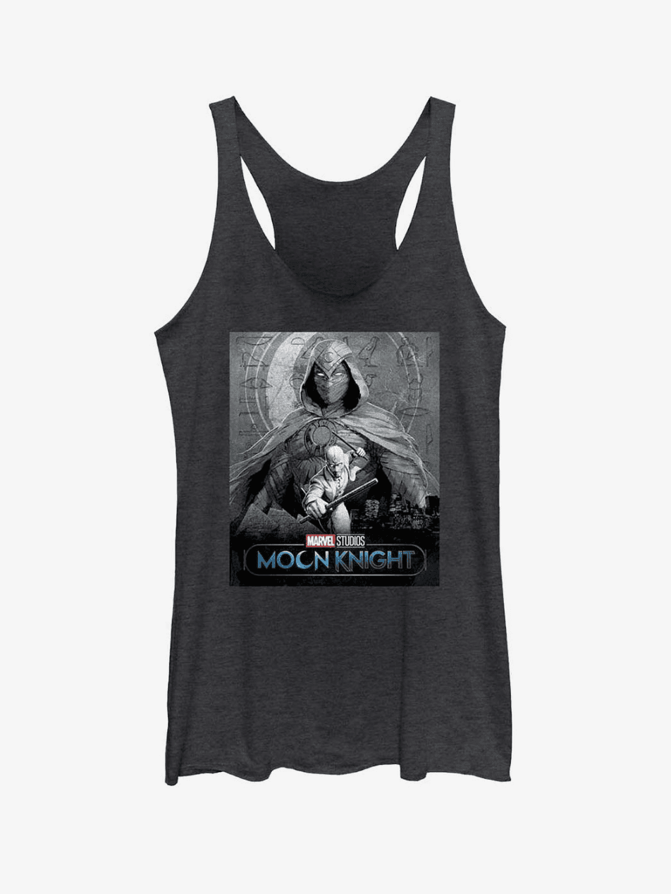 Moon Knight Dual Identity T-Shirt / shop it <a href=https://www.target.com/p/women-s-marvel-moon-knight-dual-identity-poster-racerback-tank-top/-/A-86120907>here</a>