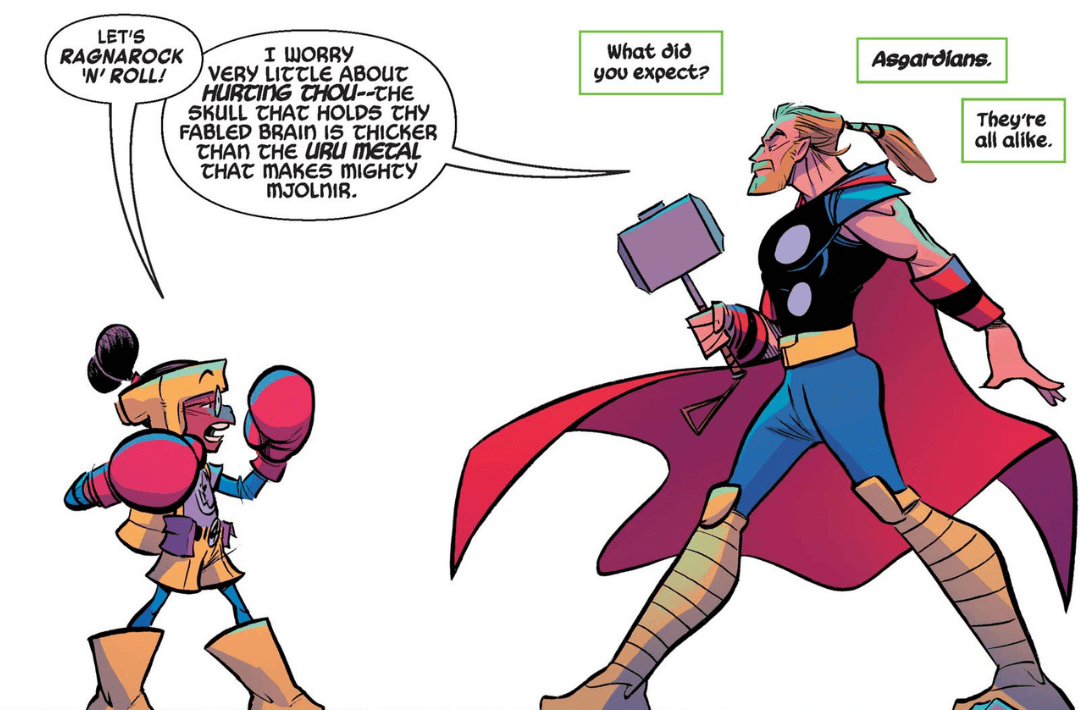 Lunella defends Devil Dinosaur from Thor