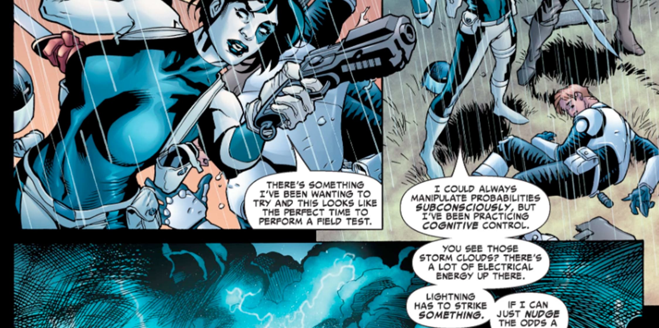 Domino using the odds in her favor during a fight