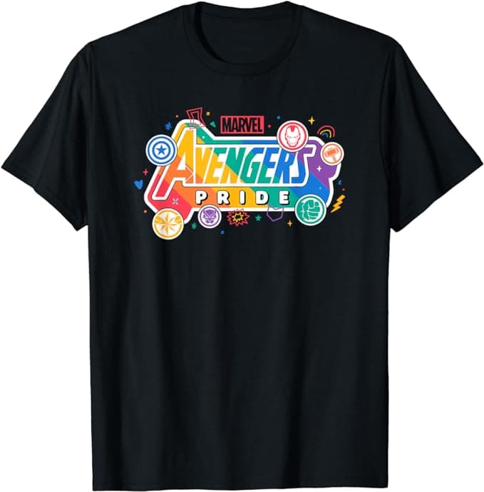 Marvel Pride Rainbow Avengers Pride Hero Icons & Doodles T-Shirt