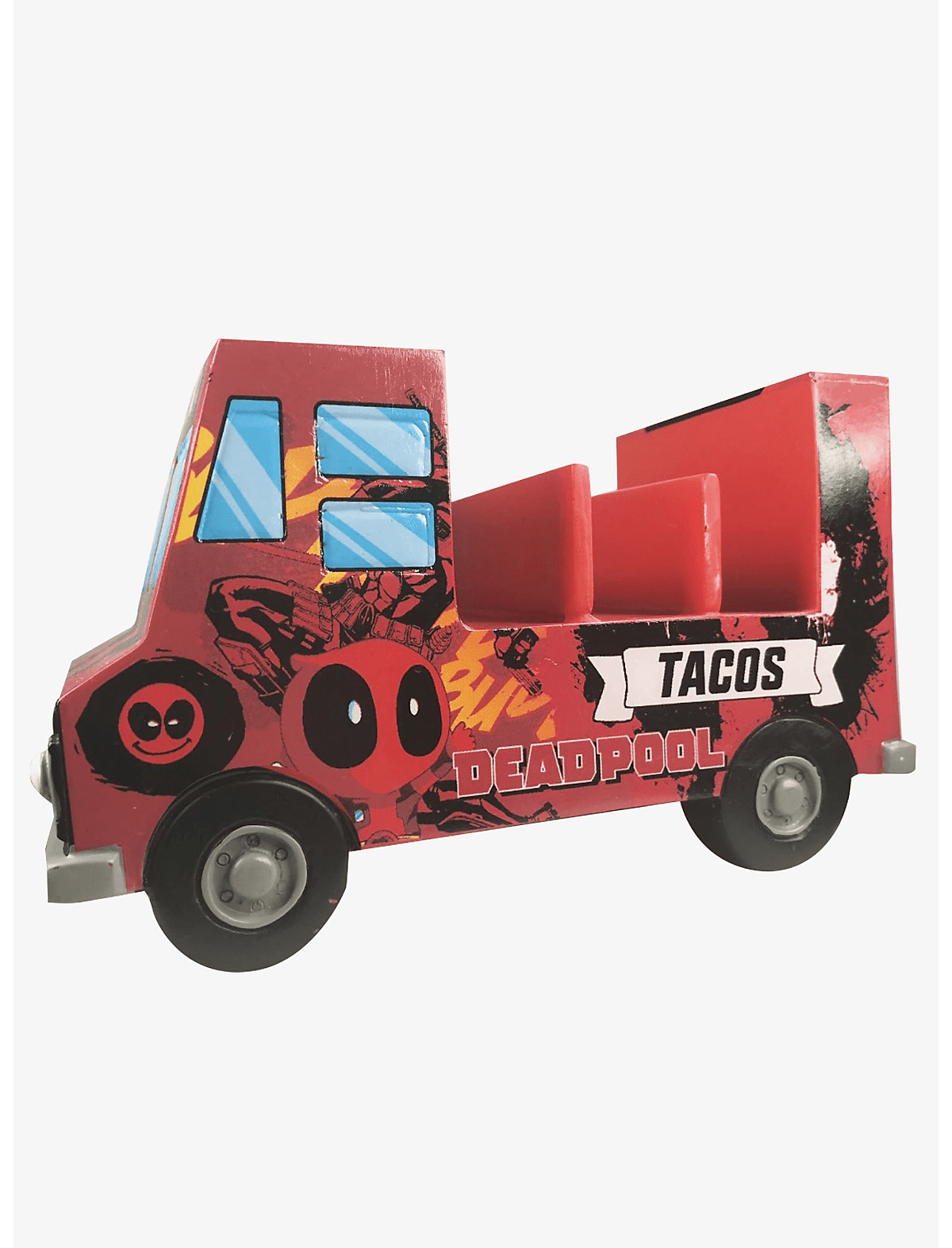 <a href=https://www.hottopic.com/product/marvel-deadpool-taco-truck-taco-holder/14634772.html>Deadpool Taco Truck Holder</a> / Hot Topic