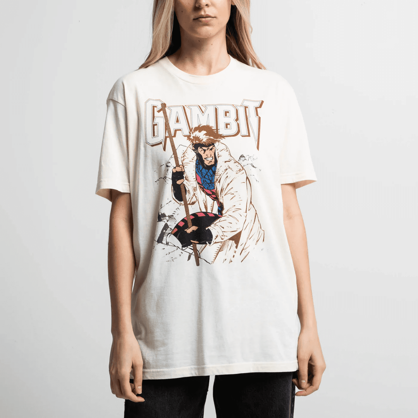 Heroes & Villains Marvel Gambit with Bō Staff Natural Tee