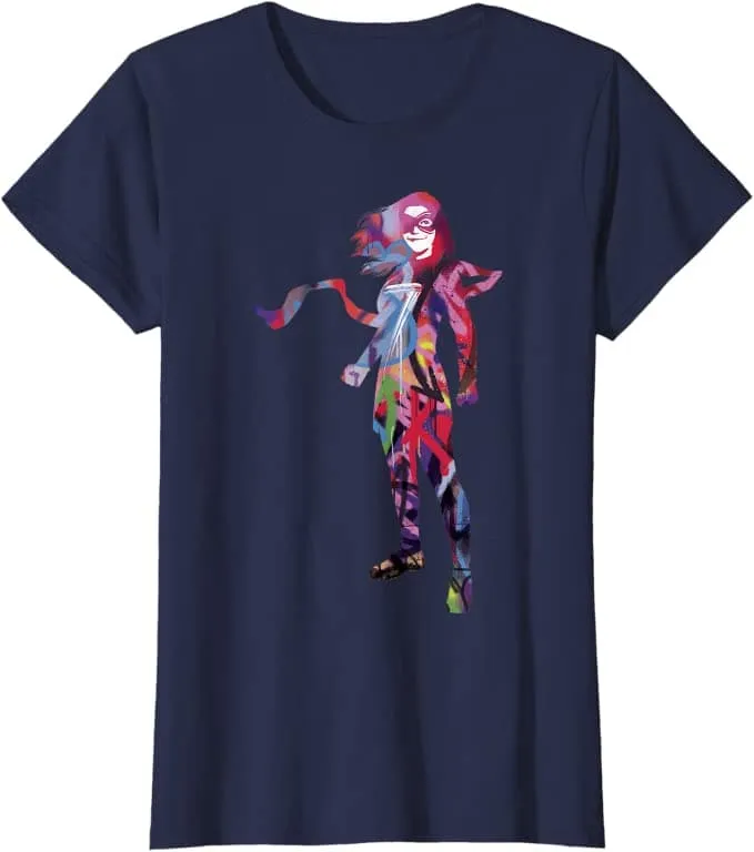 Ms. Marvel graffiti t-shirt / shop it <a href=https://www.amazon.com/Marvel-Kamala-Graffiti-Silhouette-T-Shirt/dp/B09YT7F8C3>here</a>