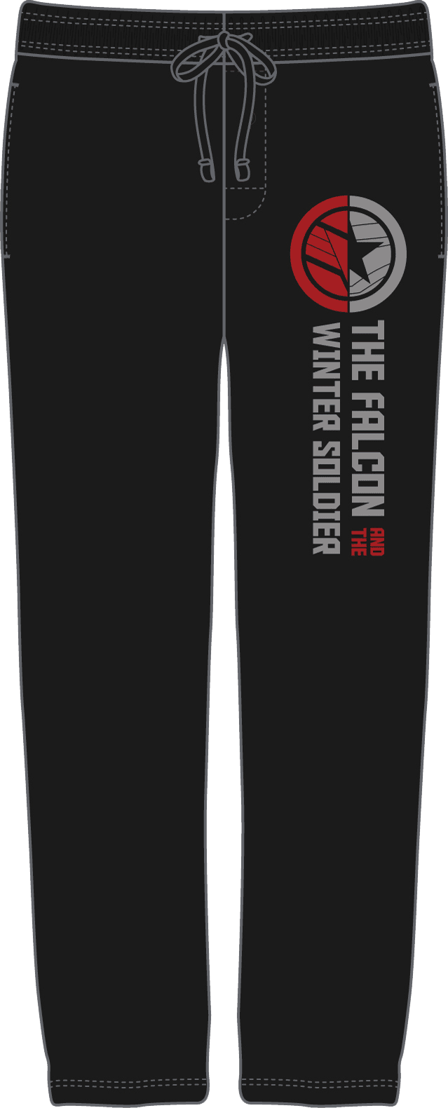 <a href=https://www.amazon.com/Falcon-Winter-Soldier-Split-Marvel/dp/B08WHF1DHC>The Falcon and The Winter Soldier Split Logo Lounge Pants</a> / Amazon