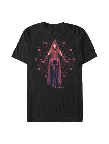<a href=https://www.hottopic.com/product/marvel-wandavision-the-scarlet-witch-wanda-t-shirt/15430776.html>The Scarlet Witch Signs T-Shirt</a> / Hot Topic