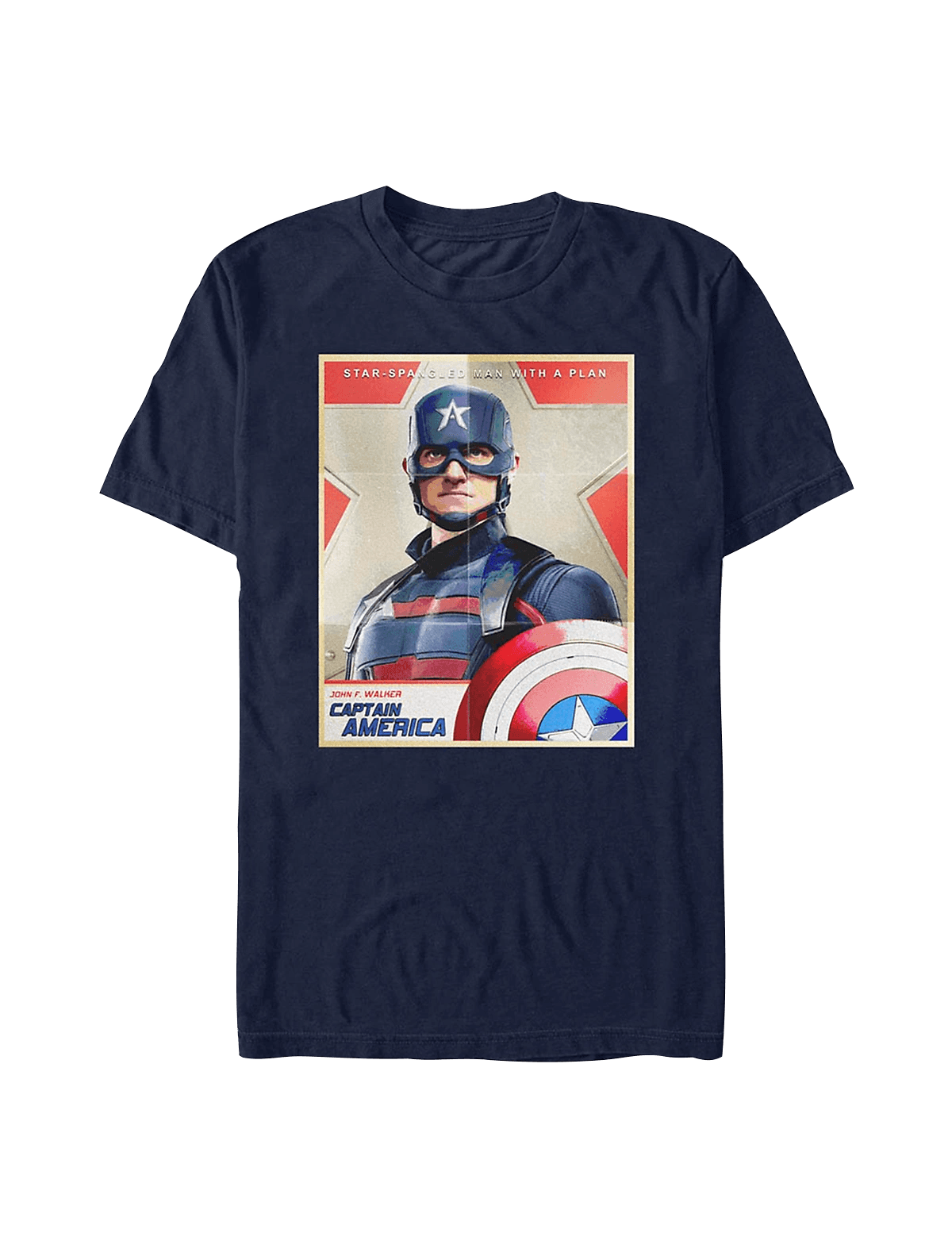 <a href=https://www.hottopic.com/product/marvel-the-falcon-and-the-winter-soldier-captain-america-poster-t-shirt/15490611.html>Captain America Poster T-Shirt</a> / Hot Topic
