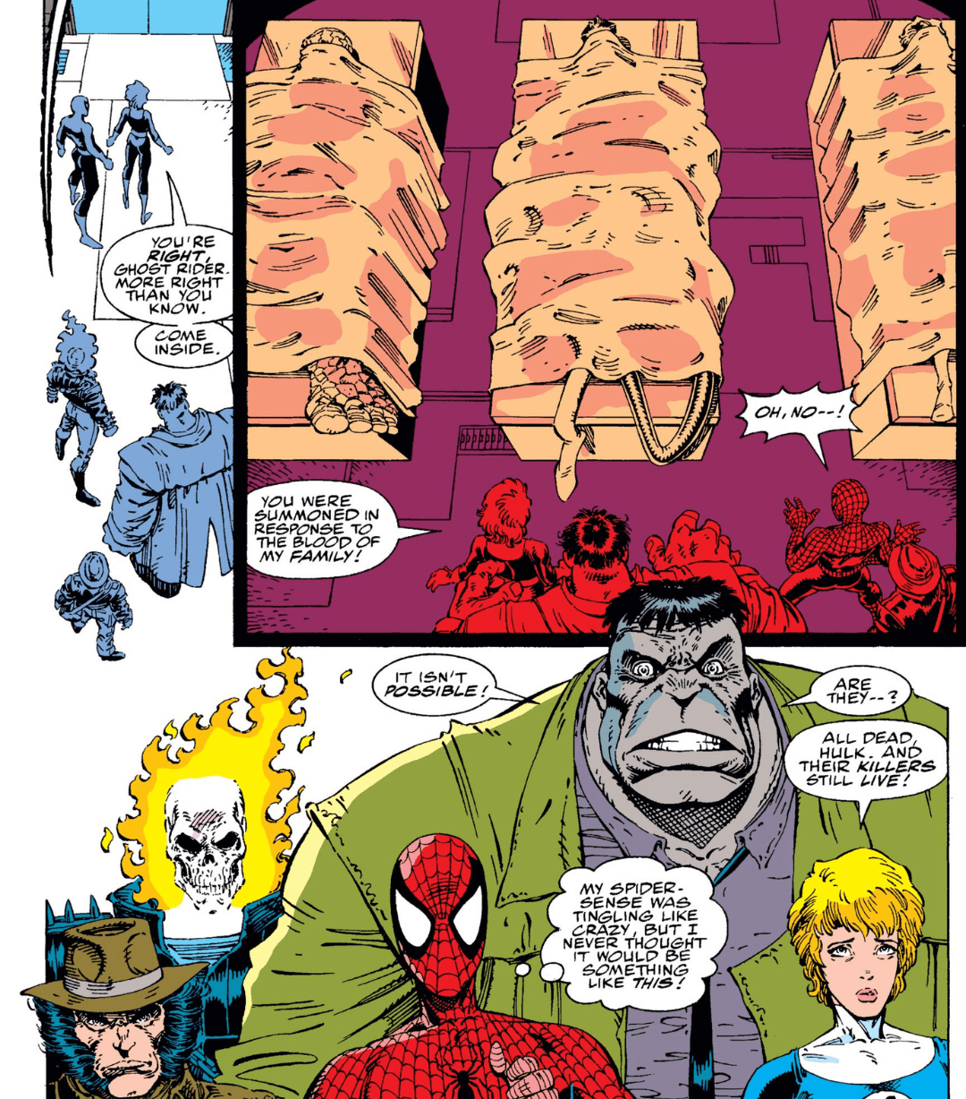 Wolverine, Spider-Man, Ghost Rider, Hulk, Skull impersonator