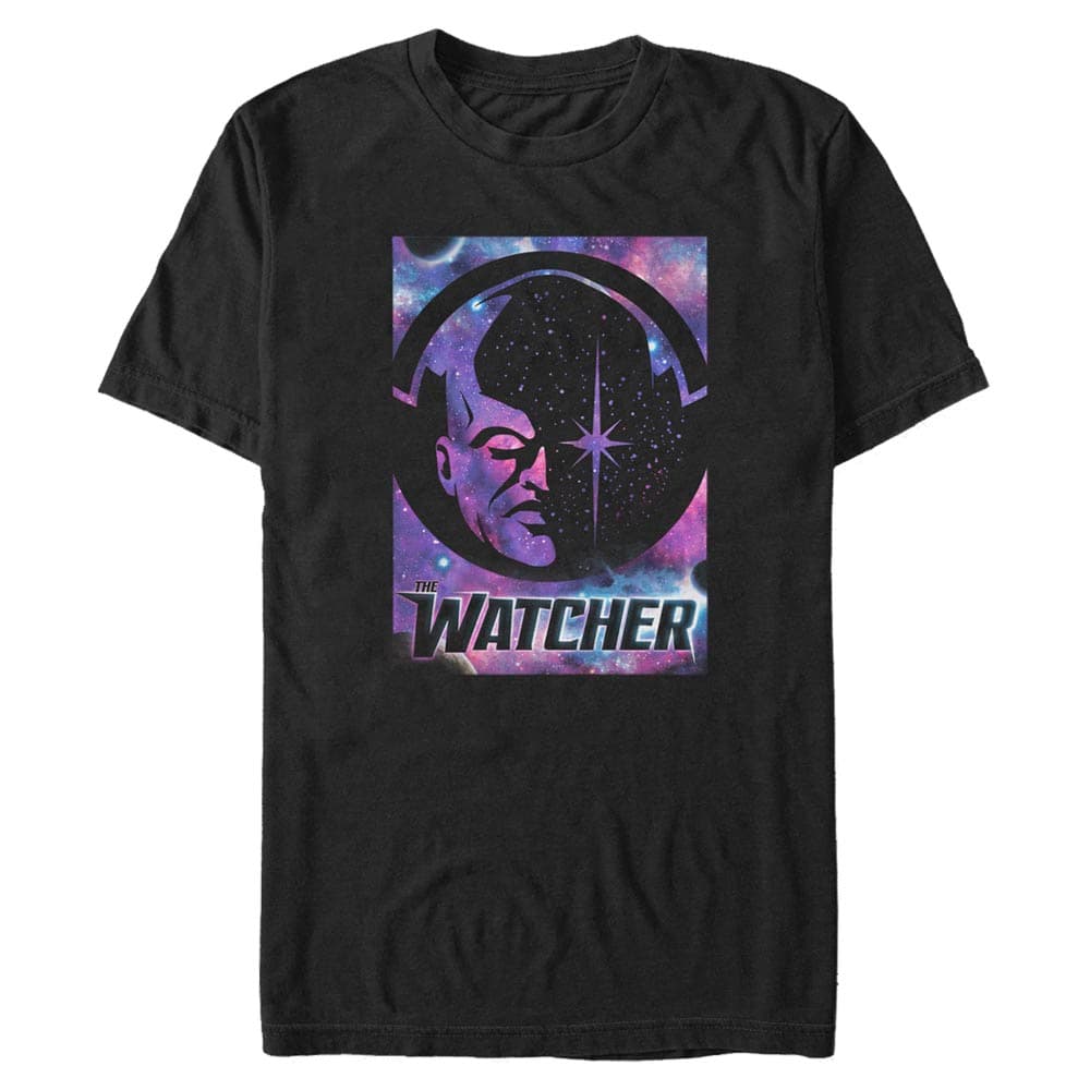 The Watcher poster t-shirt / shop it <a href=https://www.amazon.com/Marvel-Watcher-Galactic-Poster-T-Shirt/dp/B09B1CRYGH>here</a>