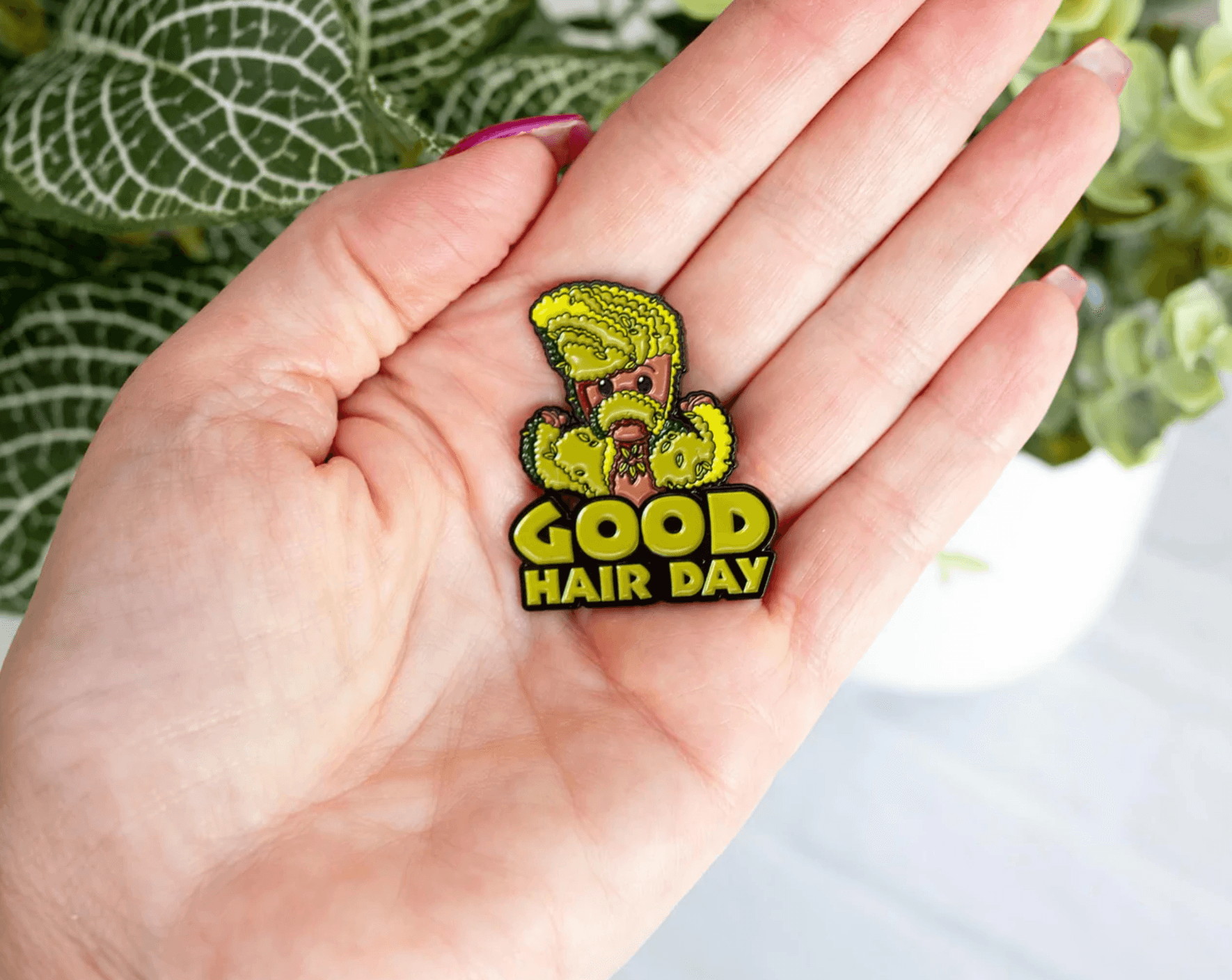 Groot ‘Hair Day’ pin / shop it <a href=https://www.toynk.com/products/marvel-studios-i-am-groot-good-hair-day-enamel-pin-toynk-exclusive?gclid=Cj0KCQjwrs2XBhDjARIsAHVymmS0Lp7Wcb3ovRhTPFknWny14kIOcBtB8pfAatcu6doUjQsmUpIexC8aAvyXEALw_wcB>here</a>
