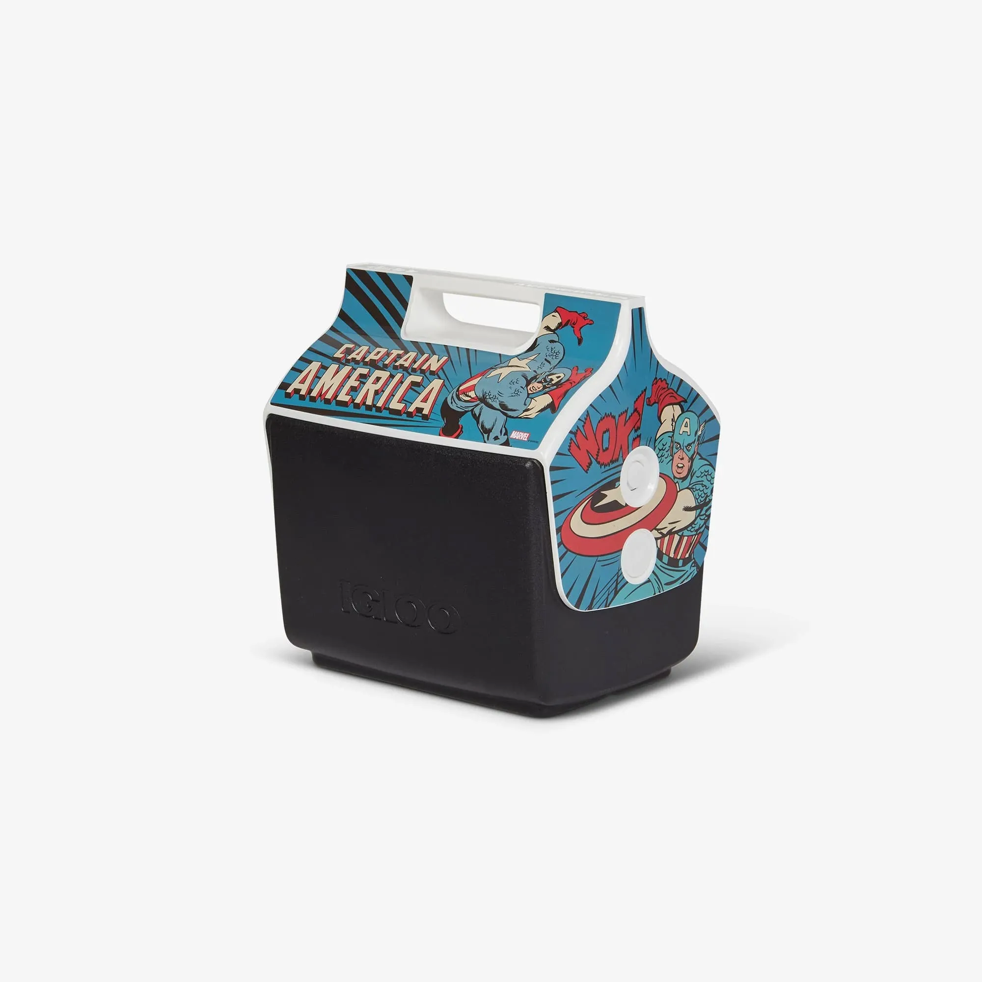 Captain America cooler / shop it <a href=https://www.igloocoolers.com/products/marvel-captain-america-little-playmate-cooler>here</a>