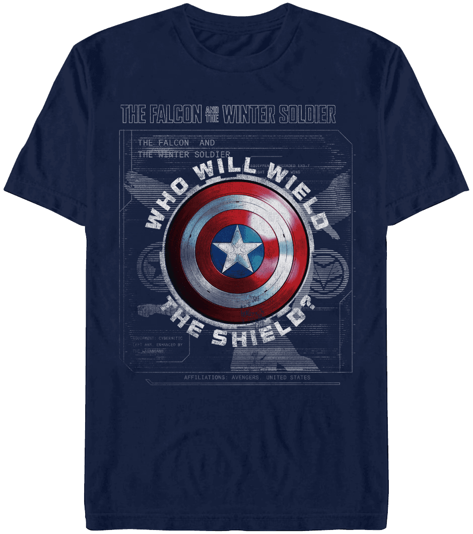 <a href=https://www.fye.com/marvel-falcon-and-the-winter-soldier-wield-the-shield-t-shirt-pid.ckjamtu7y000301lk2g0ah8gh.html?cgid=marvel-the_falcon_n_winter_soldier#utm_source=FYE&utm_campaign=bf5c172c71-03.16.2021-FalconWinterSoldier&utm_medium=email&utm_term=0_47f0c2f5dd-bf5c172c71-221210405&mc_cid=bf5c172c71&mc_eid=e4bd8c4707&start=3>Who Will Wield the Shield? T-Shirt </a> / FYE