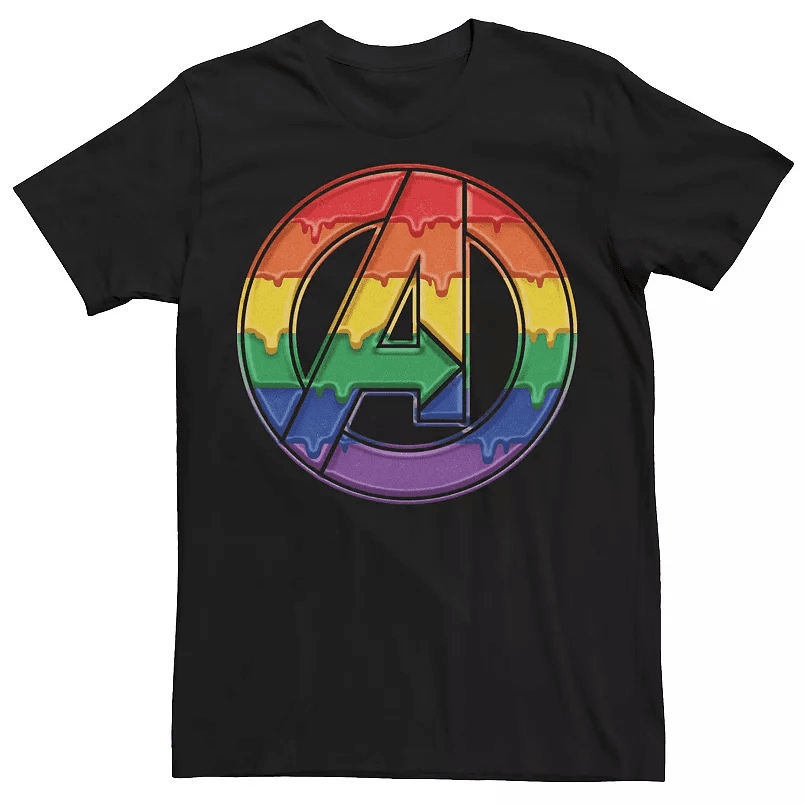 Adult Marvel Avengers Pride Rainbow Drip Logo Tee