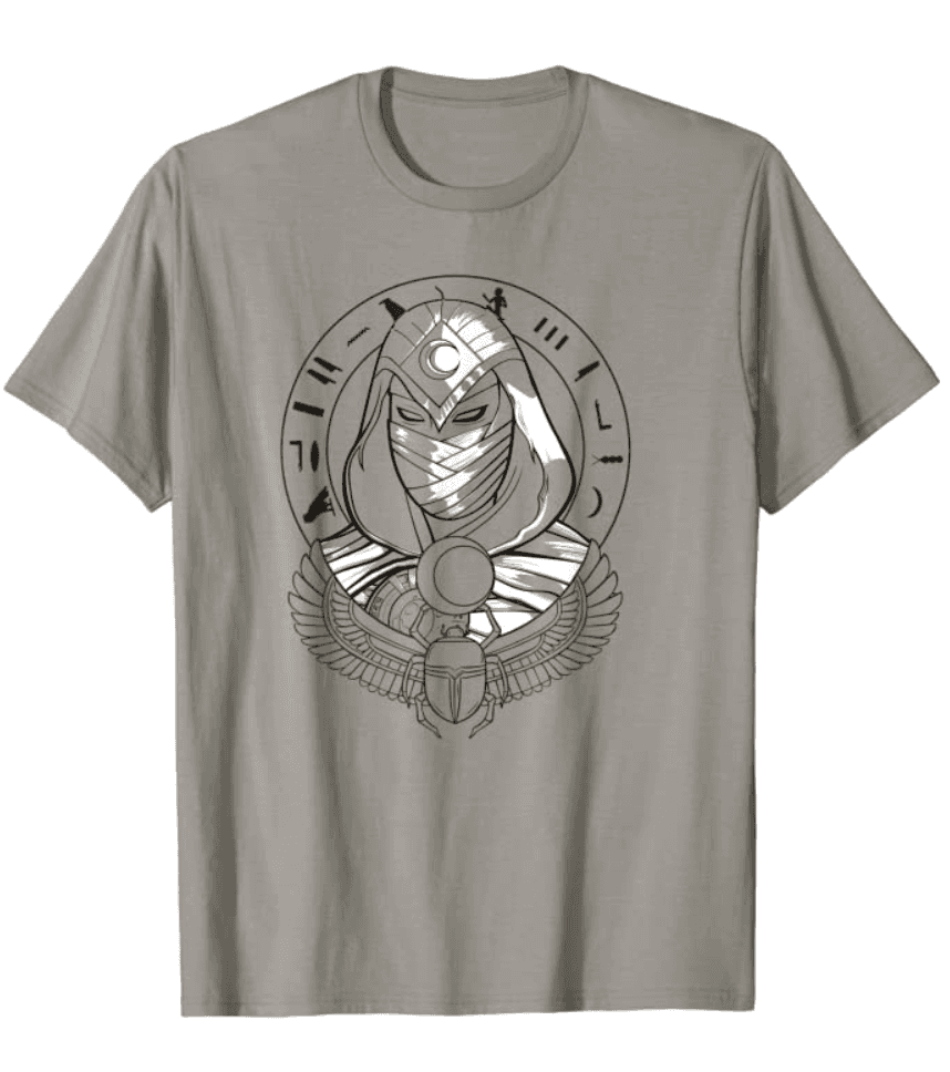 Moon Knight Simple Scarab Poster t-shirt / shop it <a href=https://www.amazon.com/Marvel-Knight-Simple-Scarab-T-Shirt/dp/B09TRZSN67>here</a>