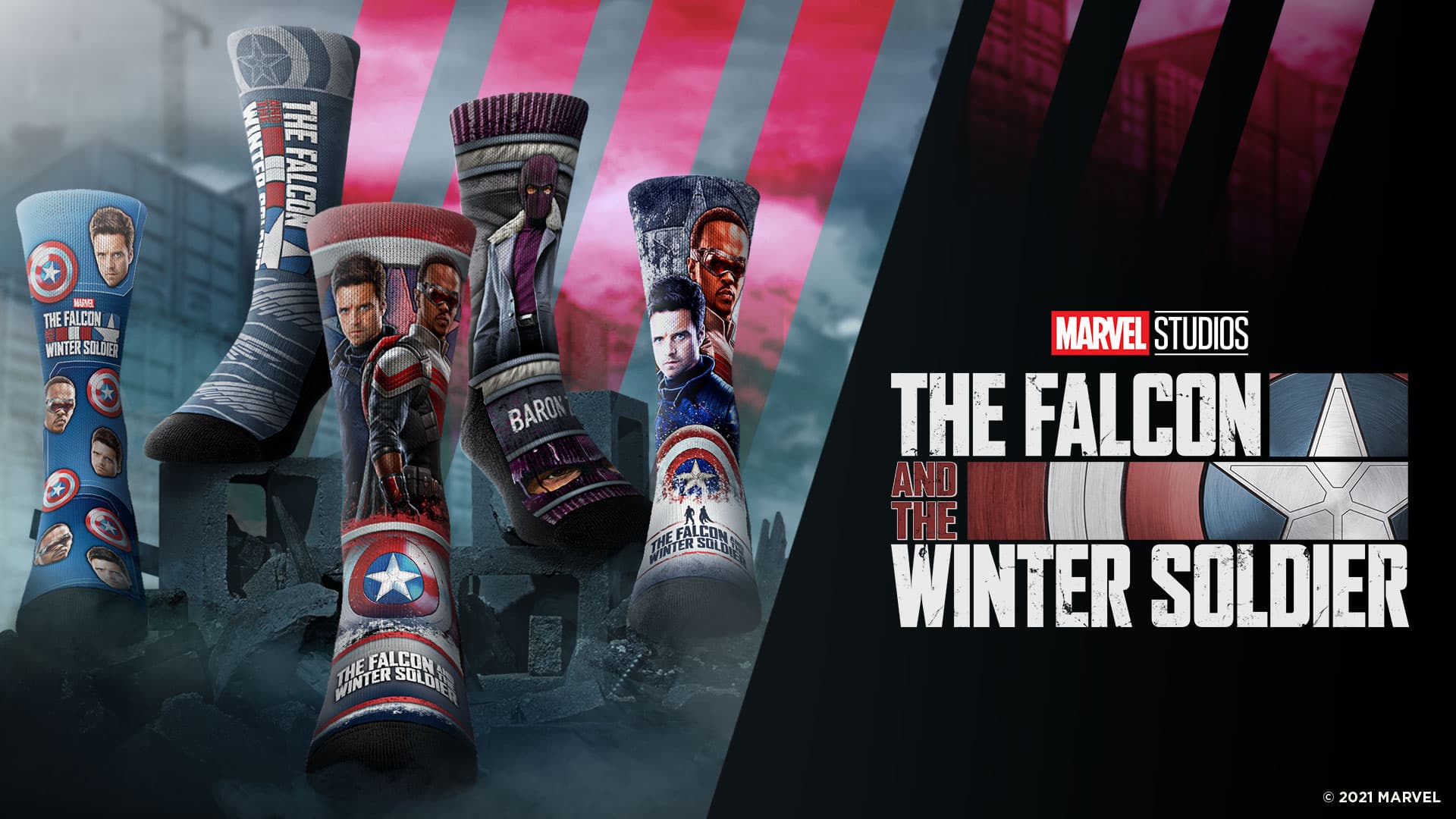 <a href=https://rockemsocks.com/collections/the-falcon-and-the-winter-soldier>The Falcon and the Winter Soldier Sock Collection</a> / Rock ‘Em Socks