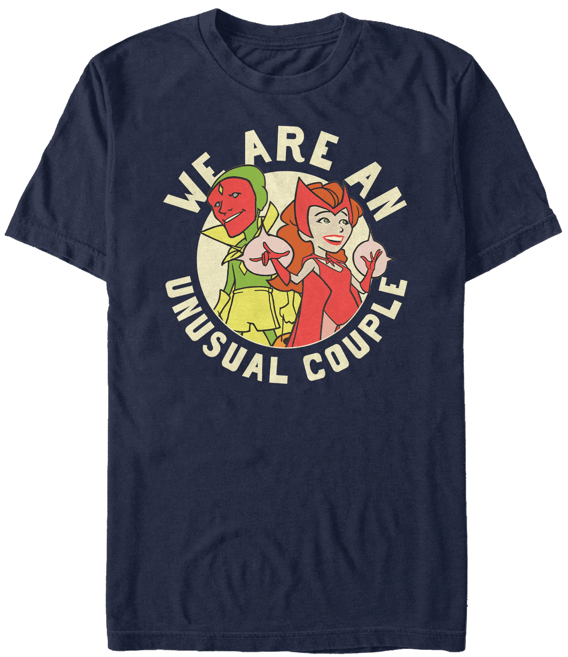 <a href="https://www.hottopic.com/product/marvel-wandavision-retro-we-are-an-unusual-couple-t-shirt/15103859.html"> Retro Unusual Couplle T-Shirt</a> / Hot Topic