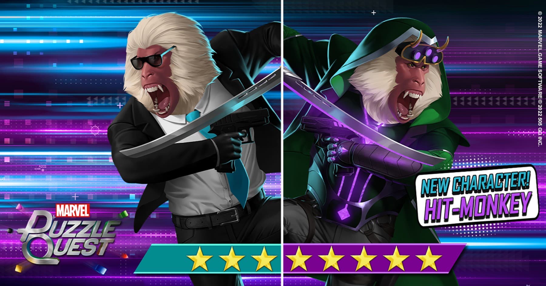 Hit-Monkey (Mercenary Hitman) & Hit-Monkey (EDI Suit) join MARVEL Puzzle Quest
