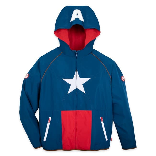 Captain America zip-up costume hoodie / shop it <a href=”https://www.shopdisney.com/captain-america-costume-zip-hoodie-for-adults-2025057812974M.html”>here</a>