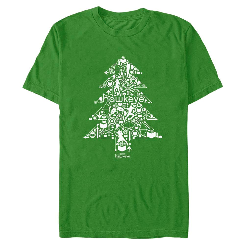 Hawkeye Christmas Tree T-Shirt / shop it <a href=https://www.hottopic.com/product/marvel-hawkeye-christmas-tree-t-shirt/17283113.html>here</a>