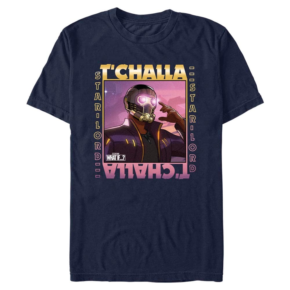 What If T’Challa Was Star-Lord? Shirt / shop it <a href=https://www.hottopic.com/product/marvel-what-if...-tchalla-was-star-lord-frame-t-shirt/16643001.html>here</a>