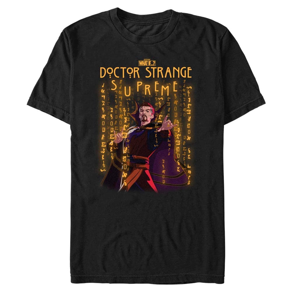 Strange Glyphs T-Shirt  / shop it <a href=https://www.hottopic.com/product/marvel-what-if...-strange-glyphs-mens-t-shirt/16754233.html>here</a>