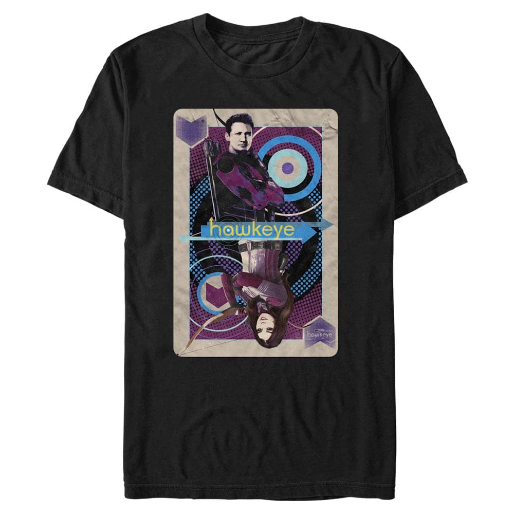  Hawkeye Team Cards T-Shirt / shop it <a href=https://www.hottopic.com/product/marvel-hawkeye-team-cards-t-shirt/17283253.html>here</a>