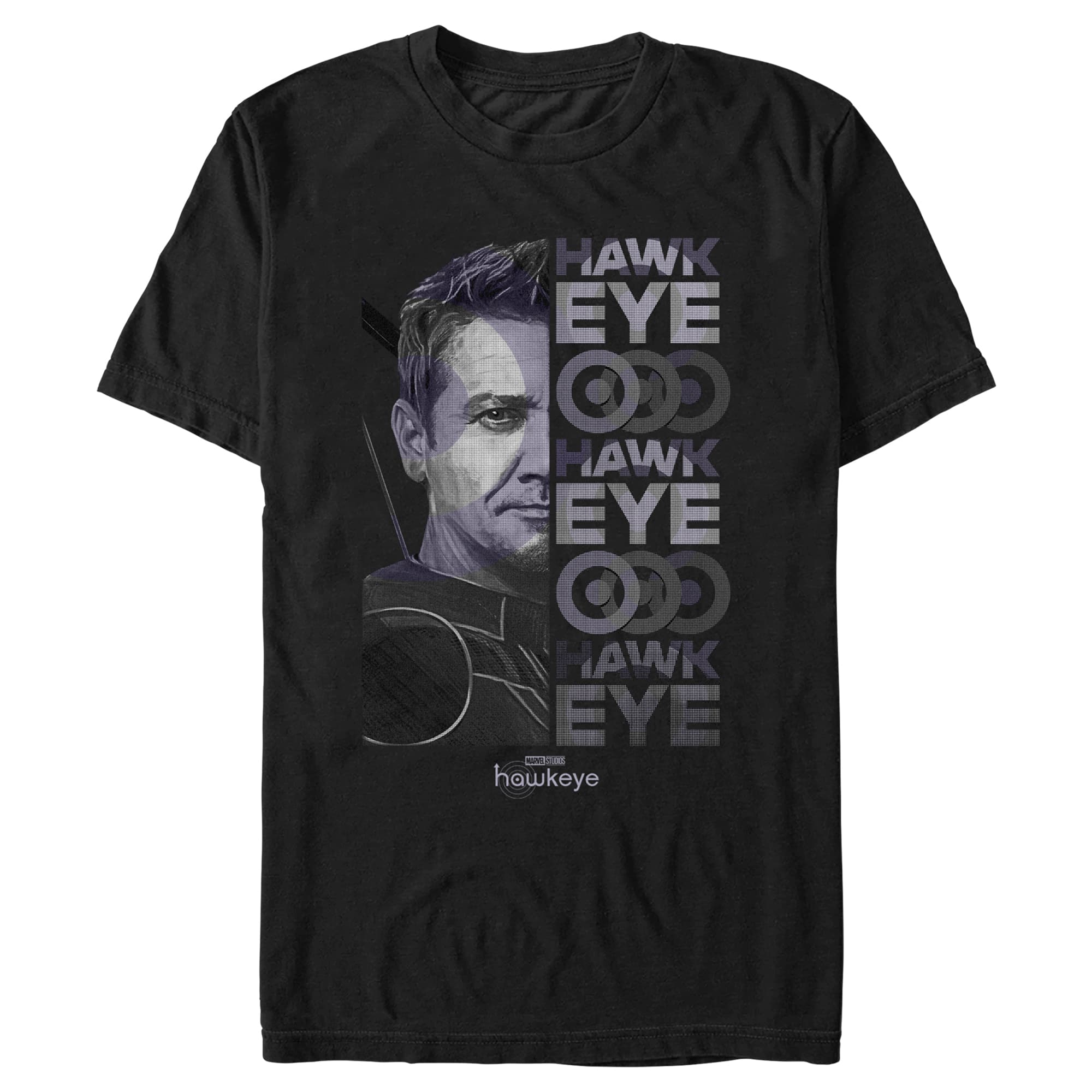 Hawkeye Half Face T-Shirt / shop it <a href=https://www.hottopic.com/product/marvel-hawkeye-half-face-t-shirt/17283143.html>here</a>