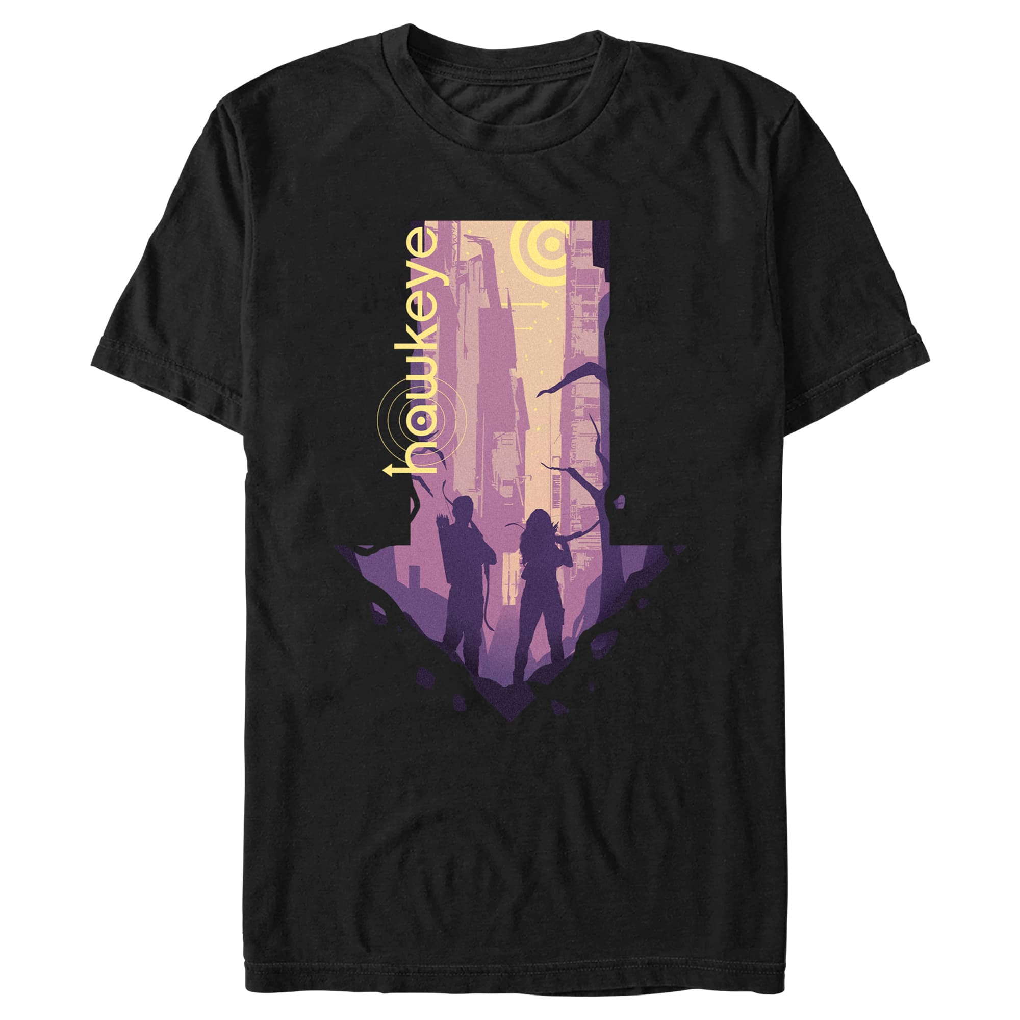 Cityscape Arrow T-Shirt / shop it <a href=https://www.hottopic.com/product/marvel-hawkeye-cityscape-arrow-outline-girls-t-shirt/17282943.html>here</a>