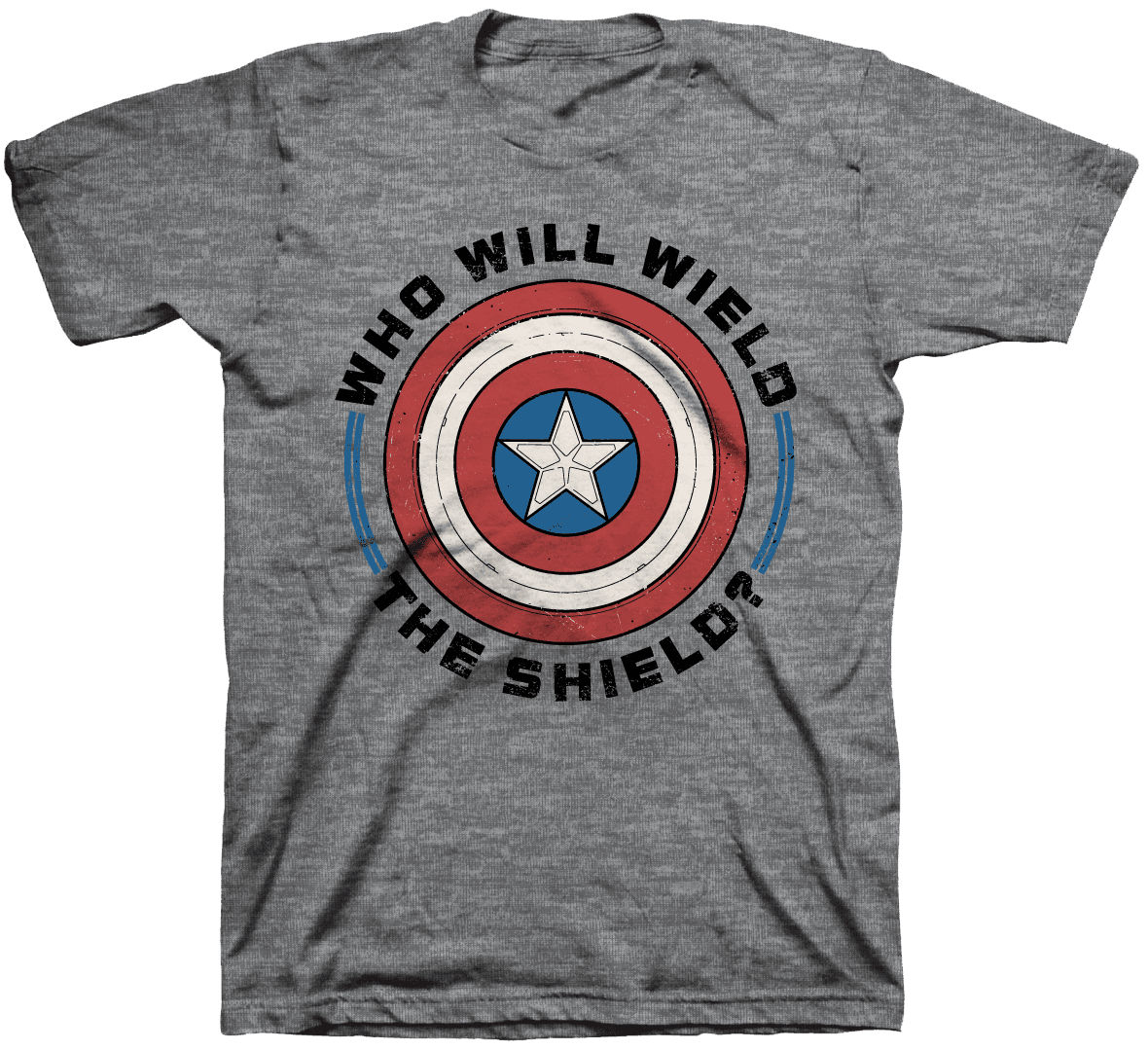 <a href=https://www.amazon.com/Marvel-Falcon-Winter-Soldier-T-Shirt/dp/B08STTGHC4>’Who Will Weid The Shield?’ T-Shirt</a> / Amazon