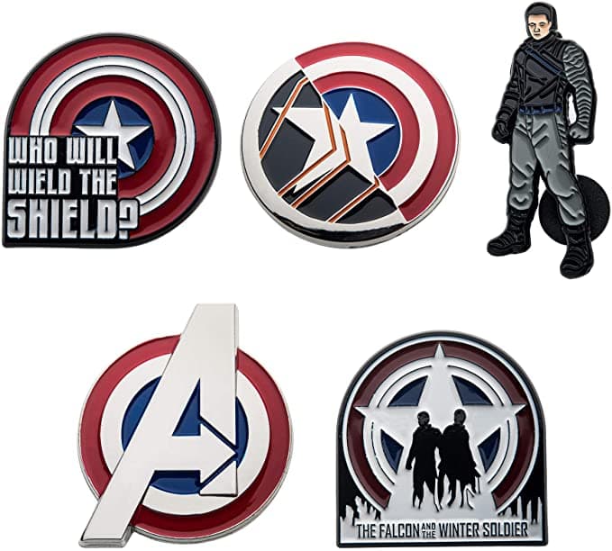 <a href=https://www.amazon.com/Marvel-Winter-Soldier-Enamel-Exclusive/dp/B08MSMPZ5P>The Winter Soldier Enamel 5 Pin Set</a> / Amazon