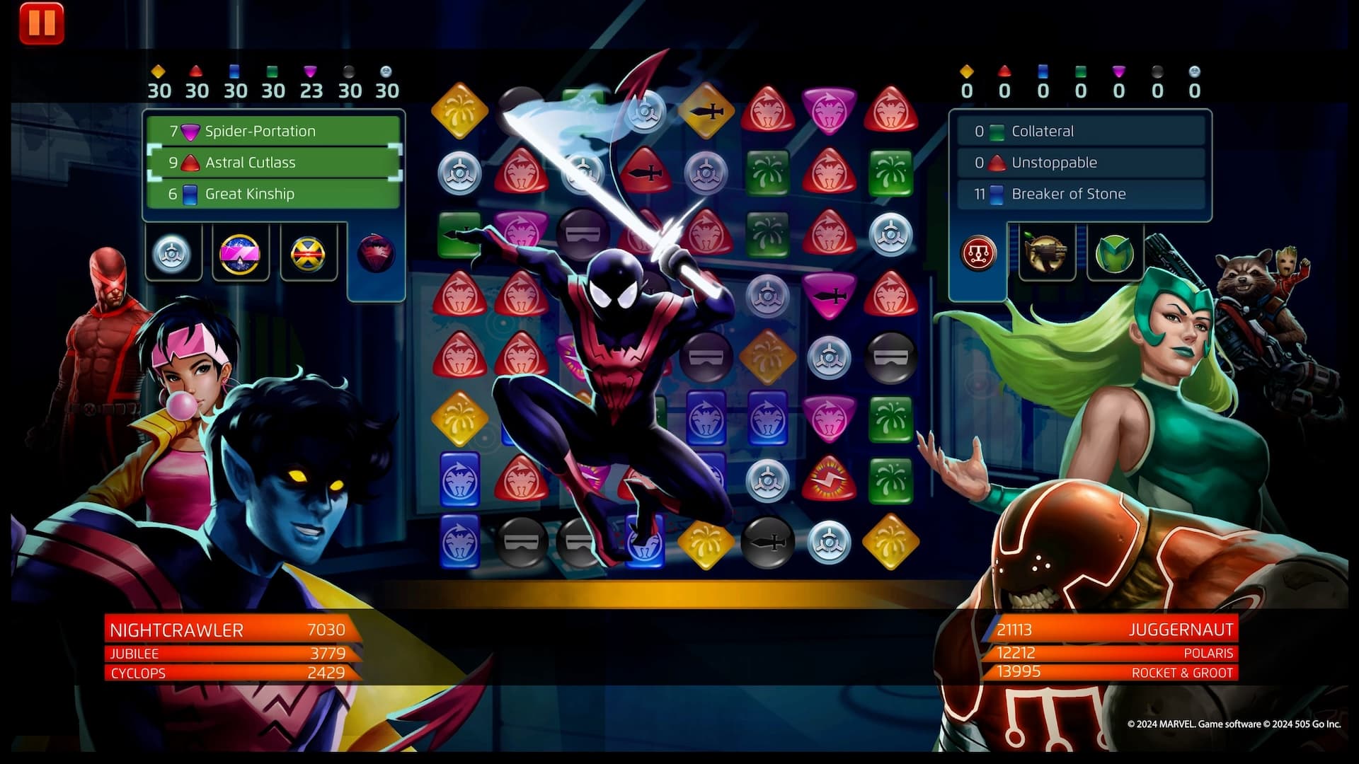 Nightcrawler (Uncanny Spider-Man) uses Astral Cutlass in MARVEL Puzzle Quest