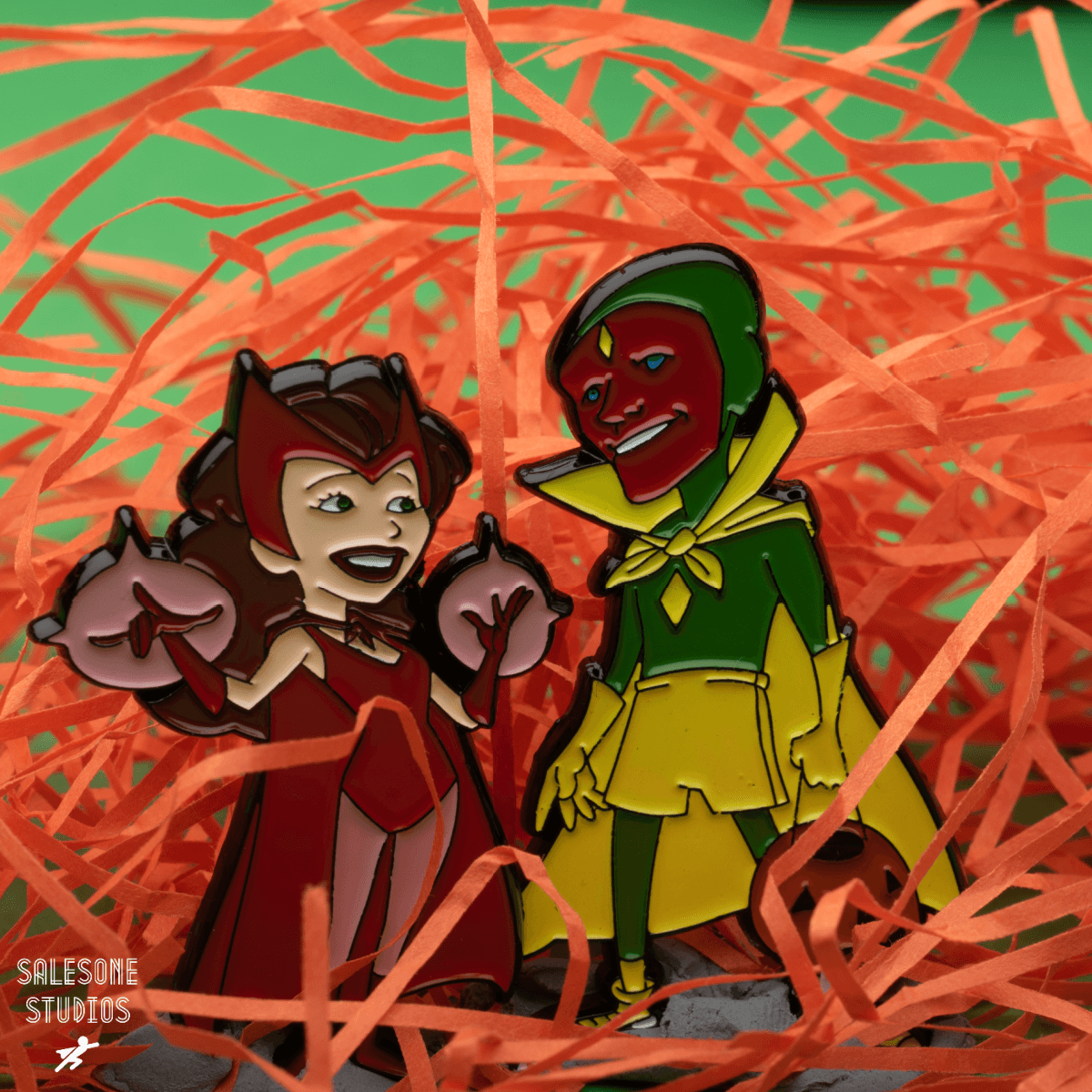 <a href="https://www.toynk.com/collections/best-selling-products/products/marvel-studios-wandavision-limited-edition-premium-enamel-pins-set-of-2">Wanda and Vision</a>/ Figpin