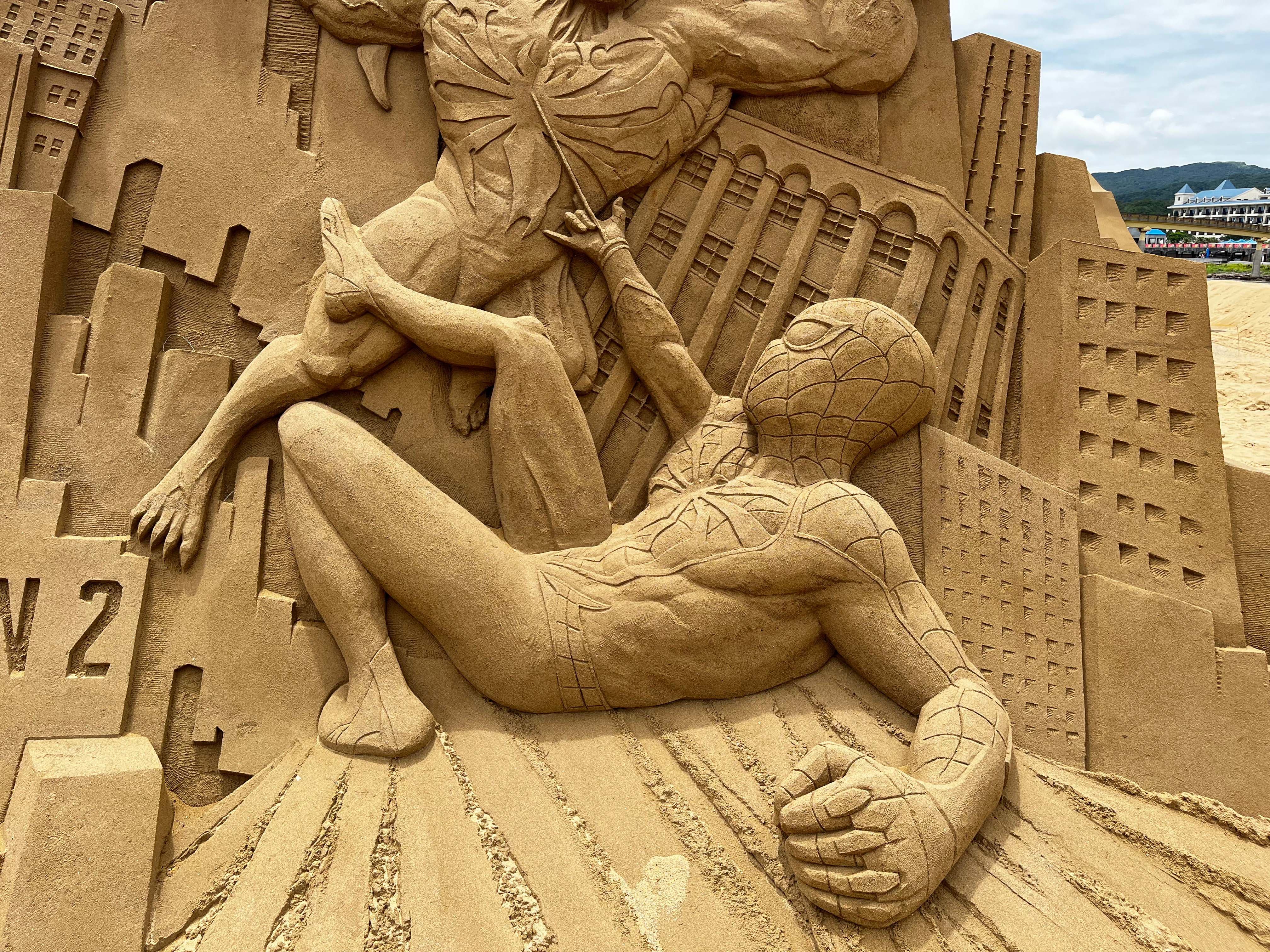 Marvel's Spider-Man 2 Comes to Life in Giant Sand Sculpture in Taiwan