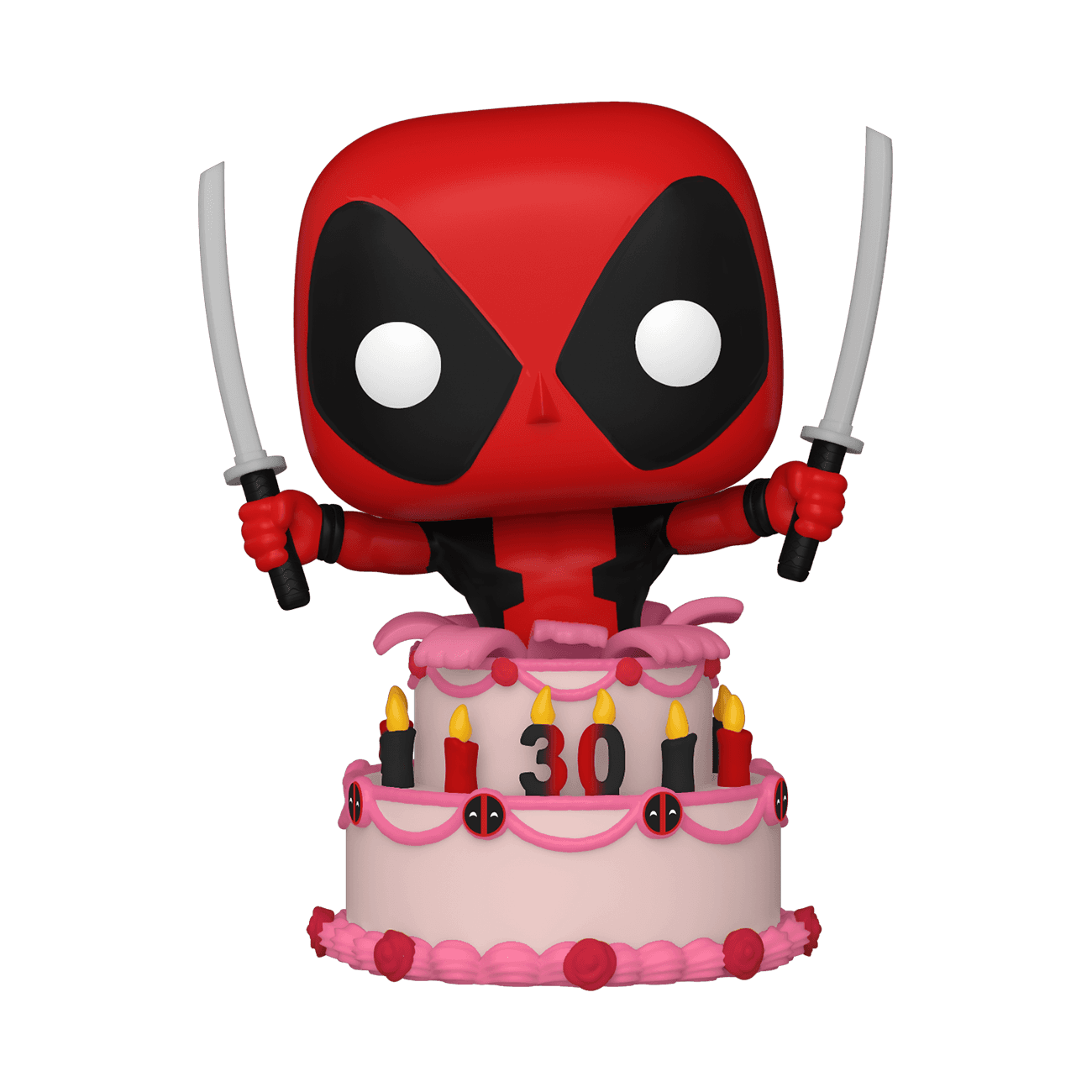 <a href=https://www.gamestop.com/toys-collectibles/funko/pop/products/pop-marvel-deadpool-30th-anniversary-deadpool-in-cake/221912.html>Deadpool 30th Birthday Funko Pop! </a> / Game Stop
