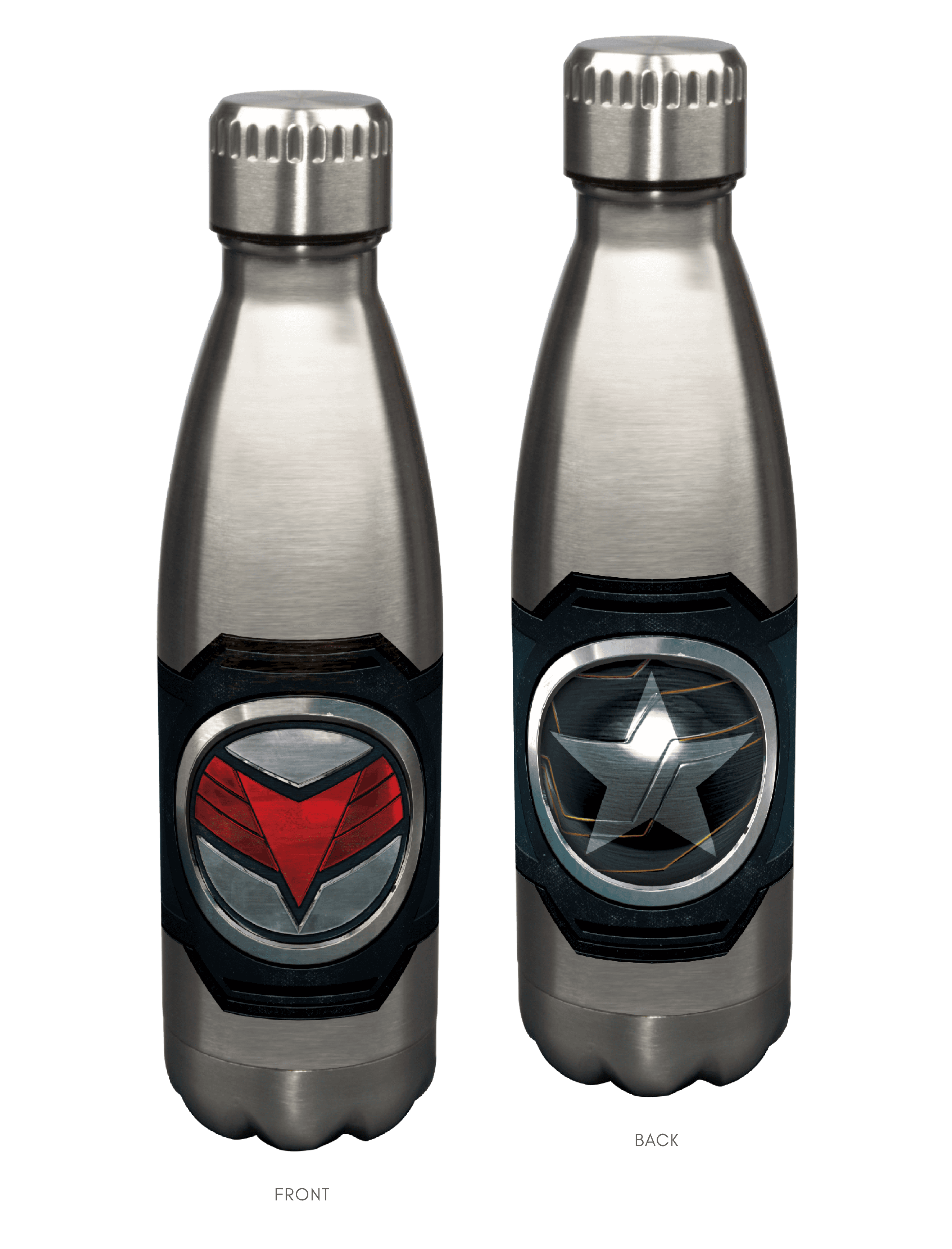 <a href=https://www.amazon.com/Marvel-Falcon-Winter-Soldier-Stainless/dp/B08FVHL86G>Falcon and Winter Soldier Stainless Steel 17 oz. Bottle</a> / Amazon