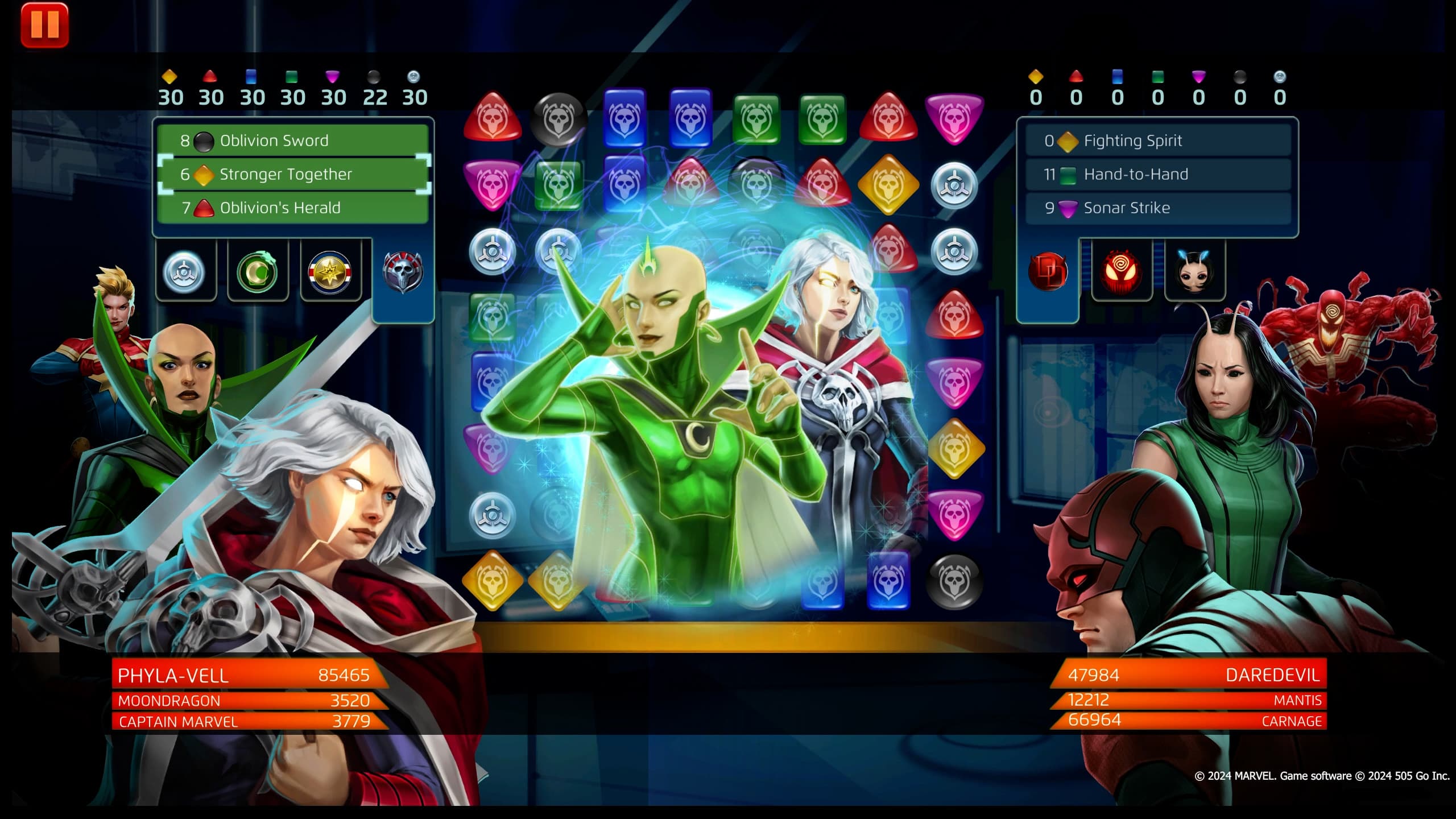 Phyla-Vell (Martyr) uses Stronger Together in MARVEL Puzzle Quest