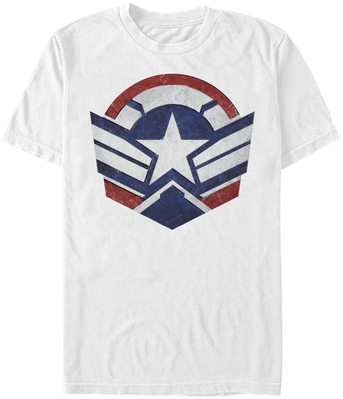 <a href=https://www.amazon.com/Marvel-Falcon-Winter-Soldier-T-Shirt/dp/B093D1DZ4W>Captain America Wings and Shield T-Shirt</a> / Amazon