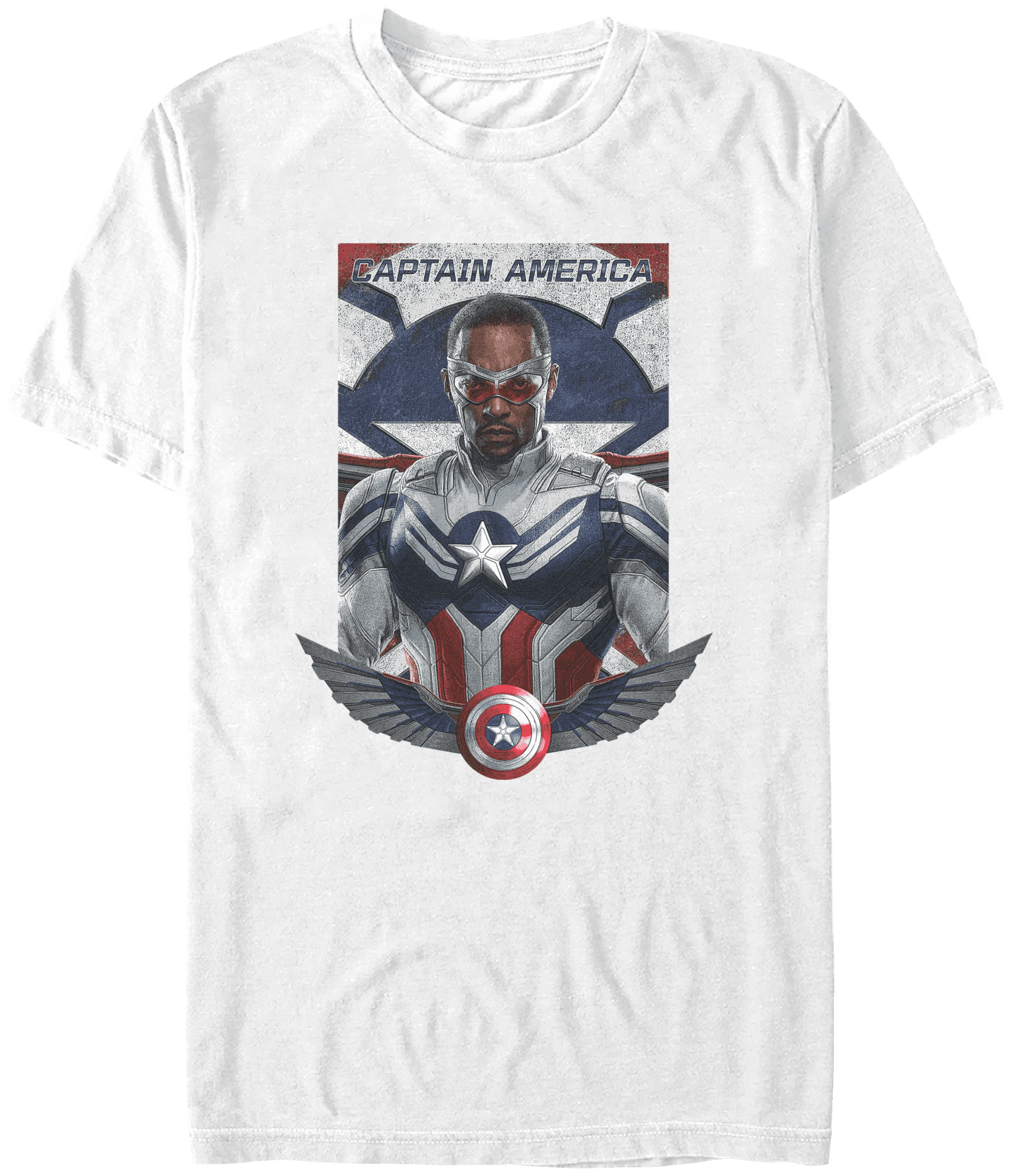 <a href=https://www.hottopic.com/product/marvel-the-falcon-and-the-winter-soldier-falcon-is-captain-america-t-shirt/15490561.html>Captain America In Flight T-Shirt</a> / Hot Topic