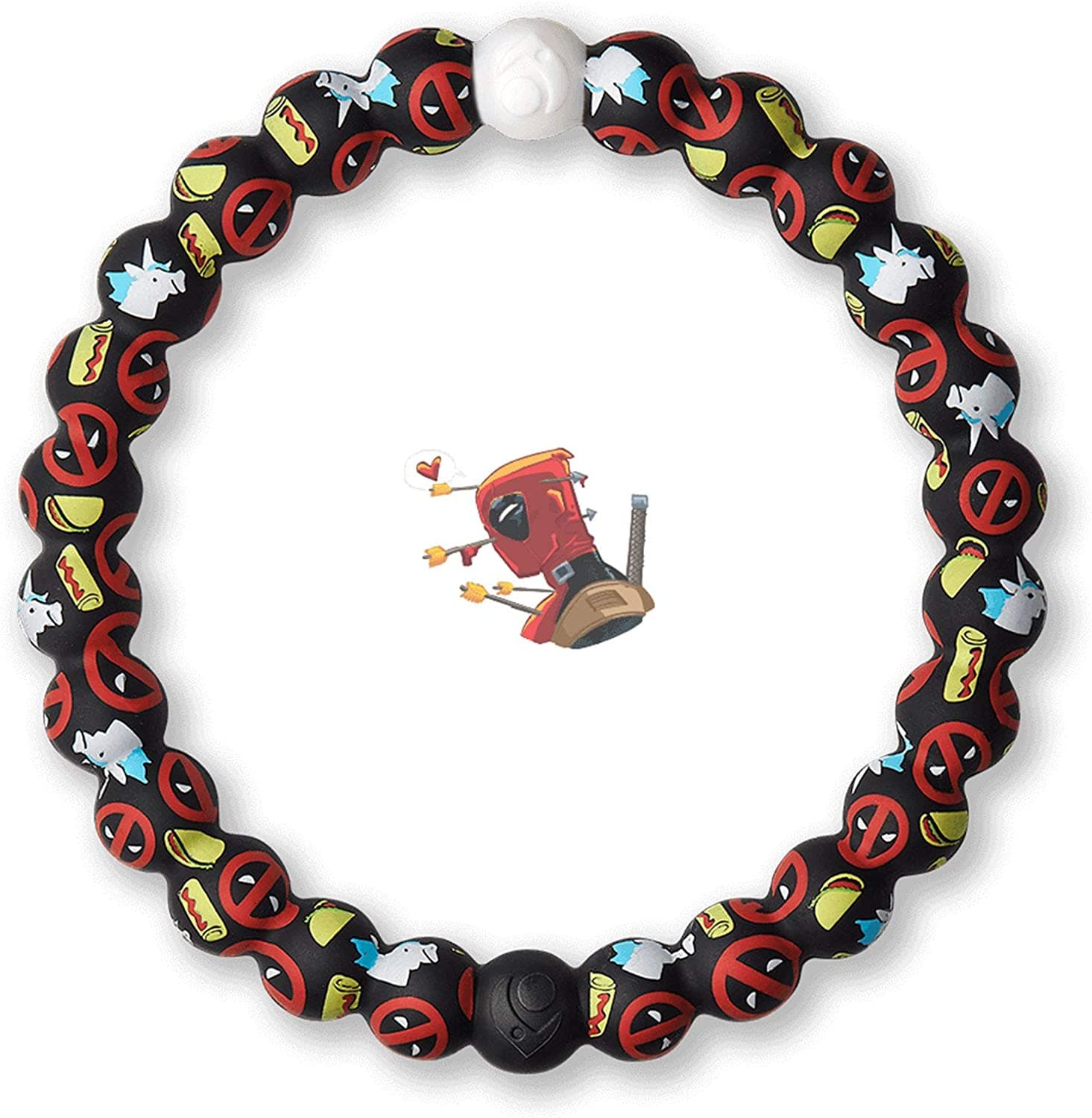 <a href=https://www.amazon.com/Lokai-Marvel-Collection-Bracelet-Deadpool/dp/B08KFLHMPY>Lokai Deadpool Bracelet</a> / Amazon