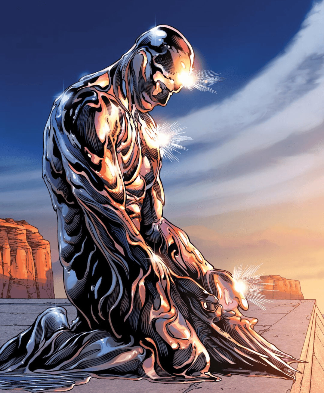 Logan covered in Adamantium, becoming a statue
