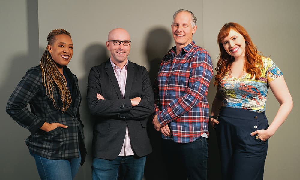 Hosts Lorraine Cink & Angélique Roché with Brian K. Vaughn and Quinton Peeples