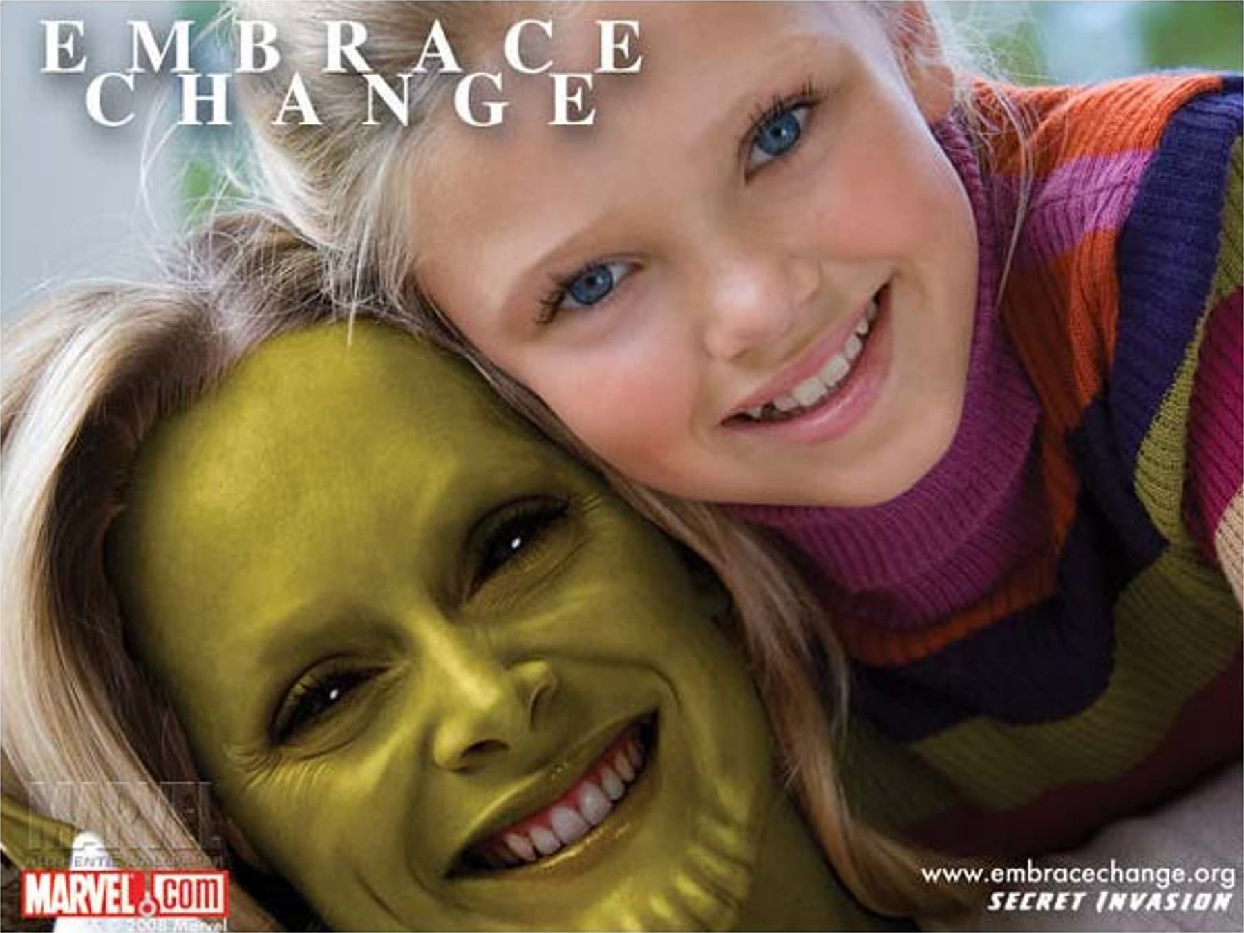 Embrace Change Stock Photo Promotional Image: Skrull Mother and Human Child